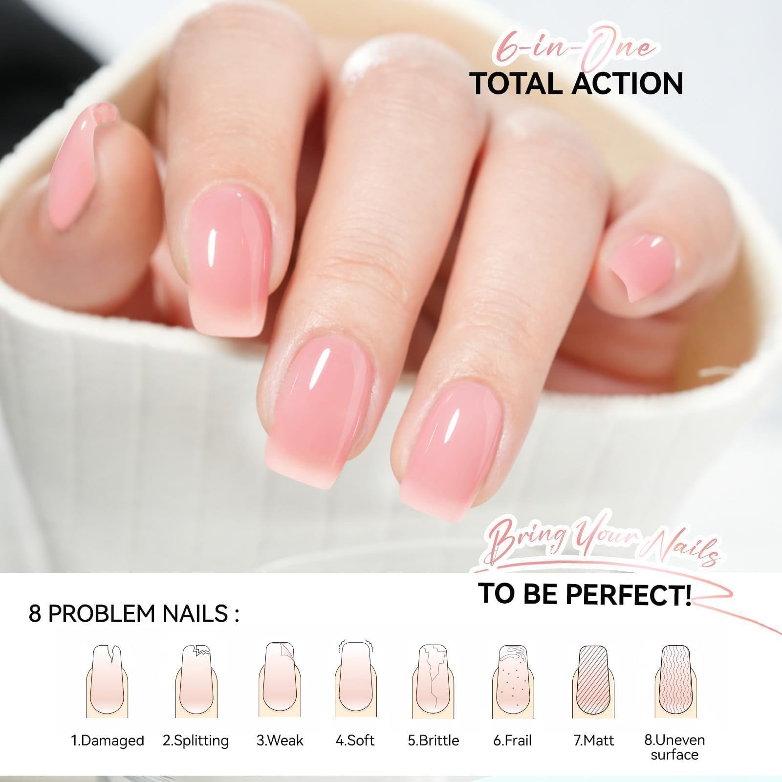 Nail Strengthener Protein for Damaged Nails: 6 in 1 Nail Hardener for Women