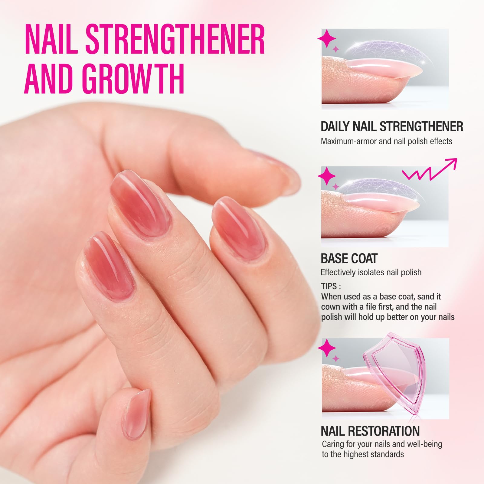Nail Repair for Women: 8 in 1 Coral Red Nail Hardener Strengthener