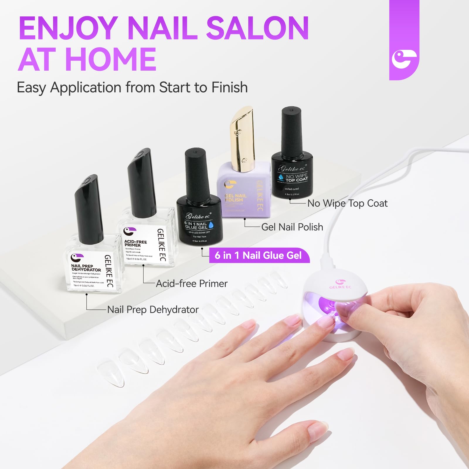 Gelike EC 6 in 1 Nail Glue Gel: 2 Pcs Gel Nail Glue for Press on Nails
