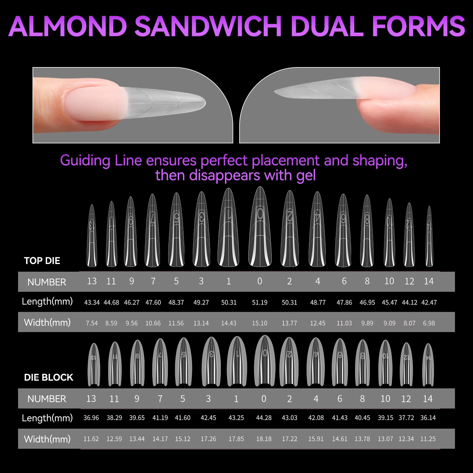 Gelike EC Nail Forms for Builder Gel: Reusable Almond Sandwich Dual Form