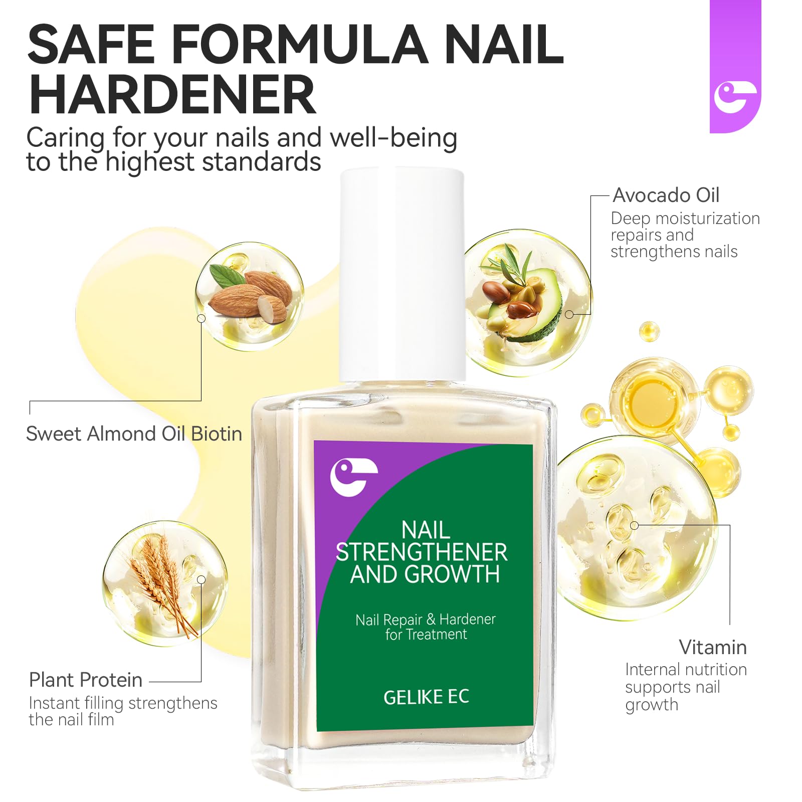 Nail Hardener Extra Strong and Growth: Milky Apricot 15ml Natural Nail Polish Strengthener and Growth for Damaged Nails - 6 in 1 Nails Repair for Housewives Working Women Manicure Home Salon Daily Use