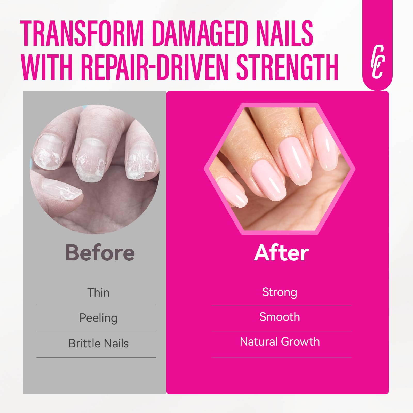 Nail Repair for Women: 8 in 1 Sheer Pink Nail Hardener Strengthener