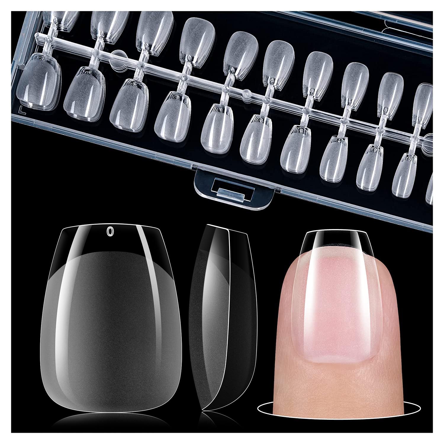 gelike ec Extra Short Soft Gel Nail Tips Kit for Soak Off Nail Extensions,Full Cover,Coffin Shaped,Pre-buff PMMA Resin,Clear Ultra-Thin Design,12 Sizes,240 Pieces,Extra Short Coffin