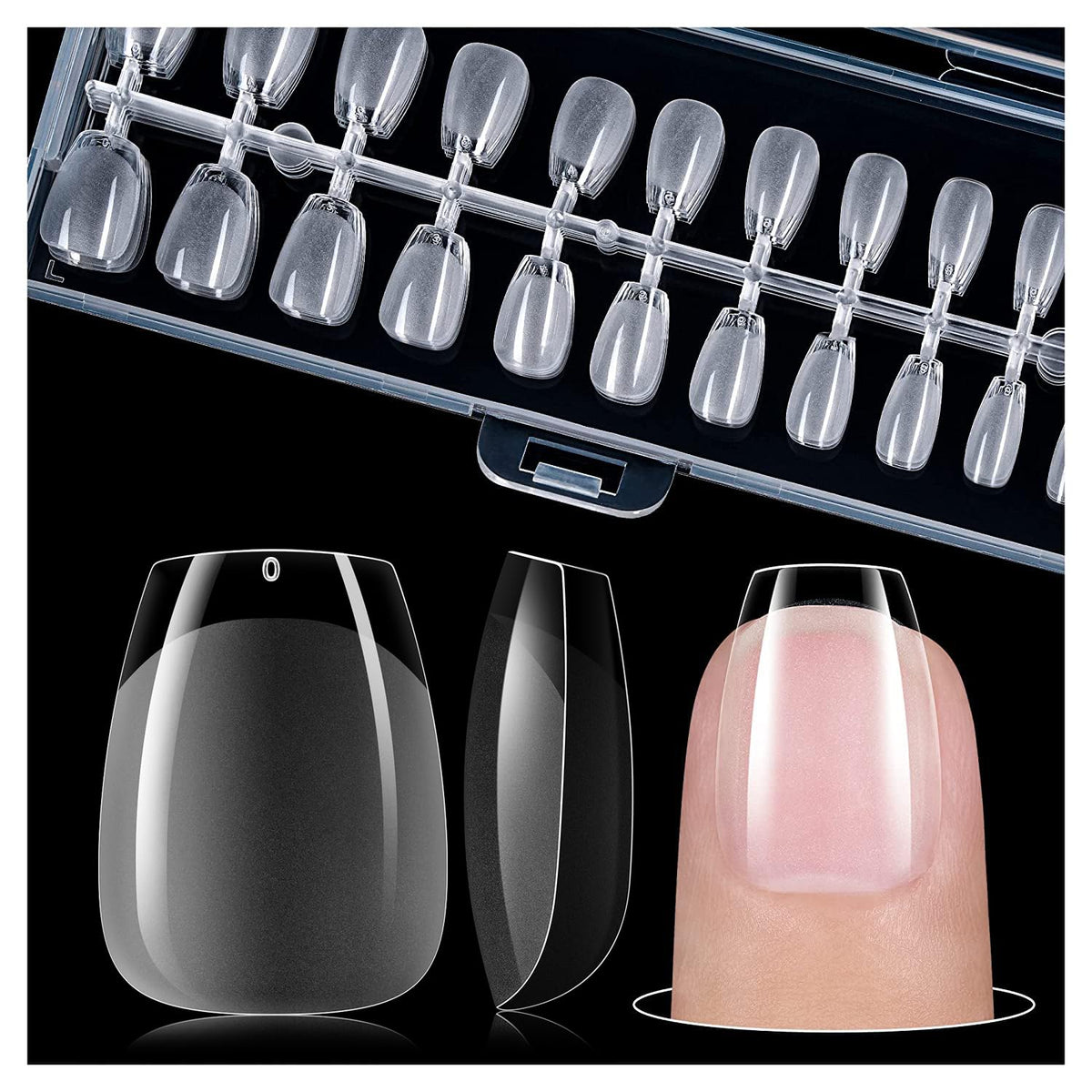 gelike ec Extra Short Soft Gel Nail Tips Kit for Soak Off Nail Extensions,Full Cover,Coffin Shaped,Pre-buff PMMA Resin,Clear Ultra-Thin Design,12 Sizes,240 Pieces,Extra Short Coffin