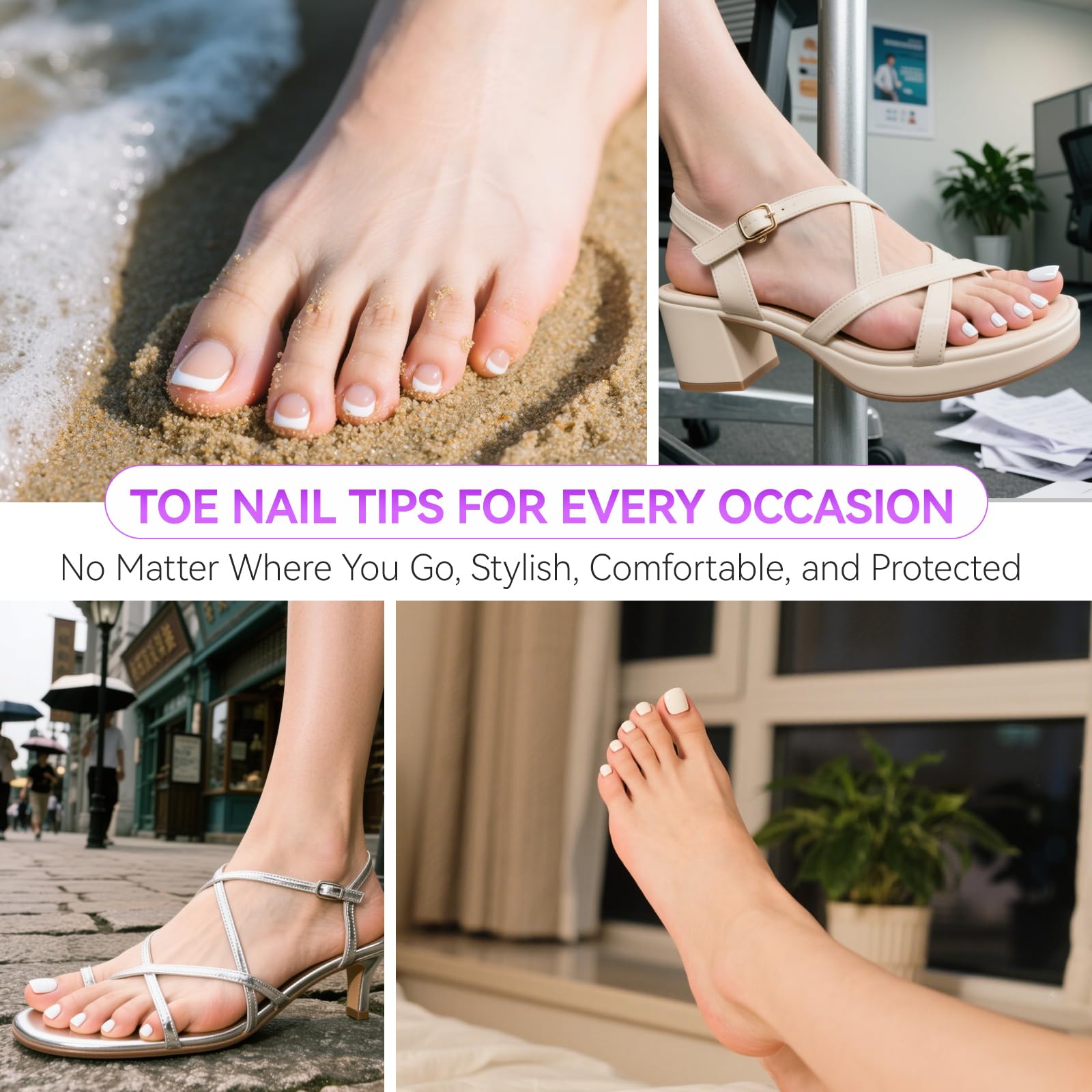 Gelike Ec Press on Toenails for Wide Beds: 240 Pcs Rainbow French Tips