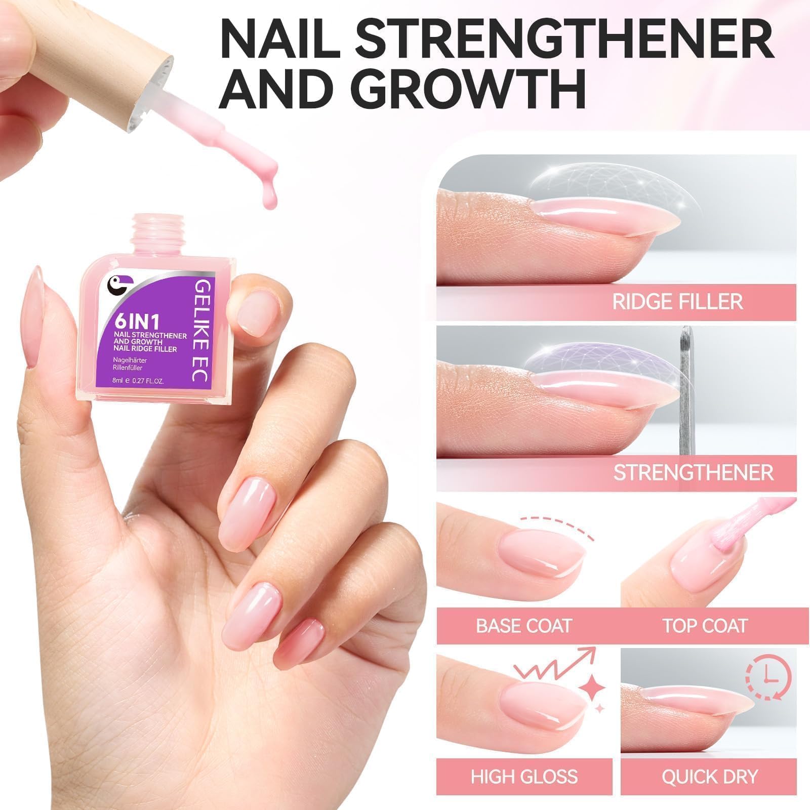 Nail Strengthener Protein for Damaged Nails: 6 in 1 Nail Hardener for Women