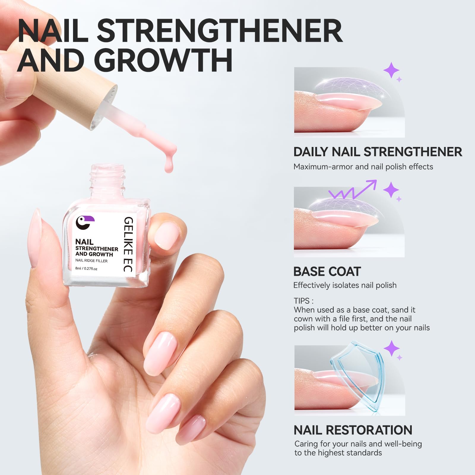 Nail Ridge Filler For Damage Nails: 8 in 1 Nail Strengthener for Thin Nail