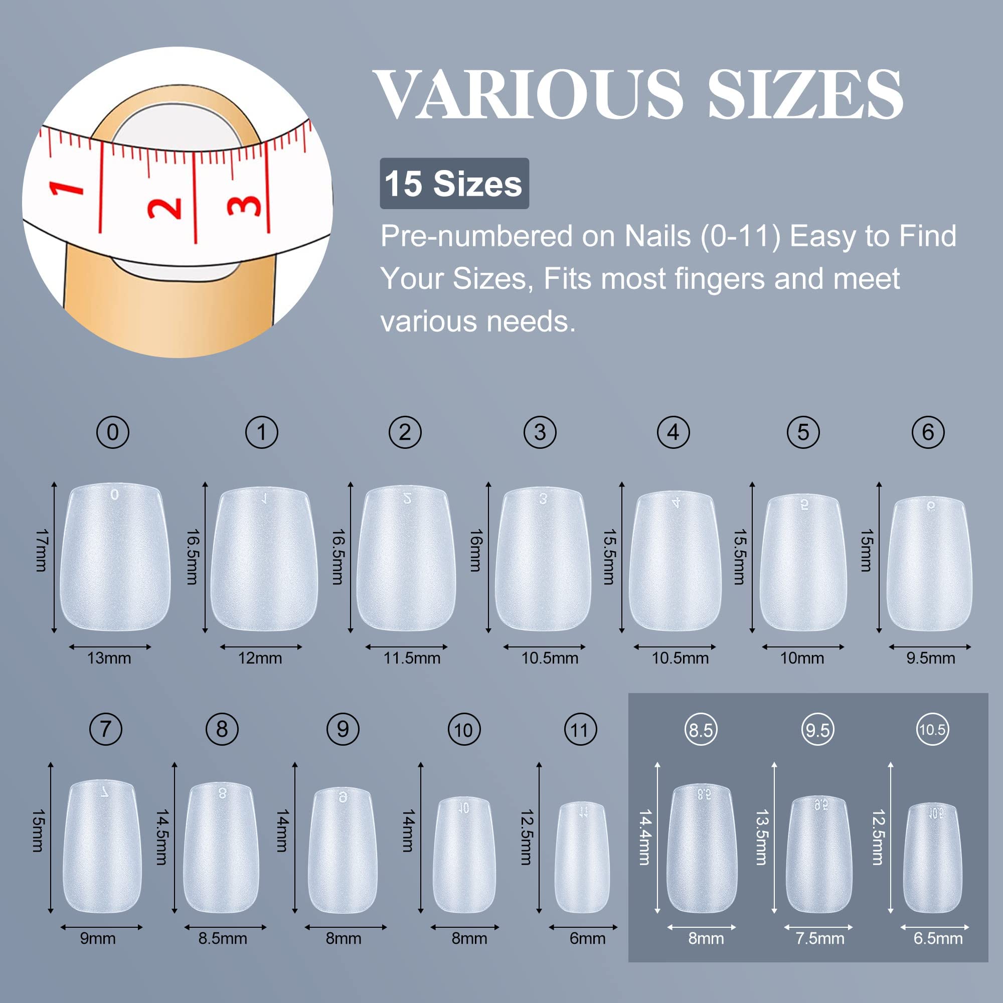 XXS Short Coffin Nail Tips 300PCS Clear Nail Tip Kit for Soak Off Nail Extension, Pre-Buff PMMA Soft Gel Nail Tips Break Resistant Full Cover Gel Nail Tip 15 Sizes-XXS COFFIN