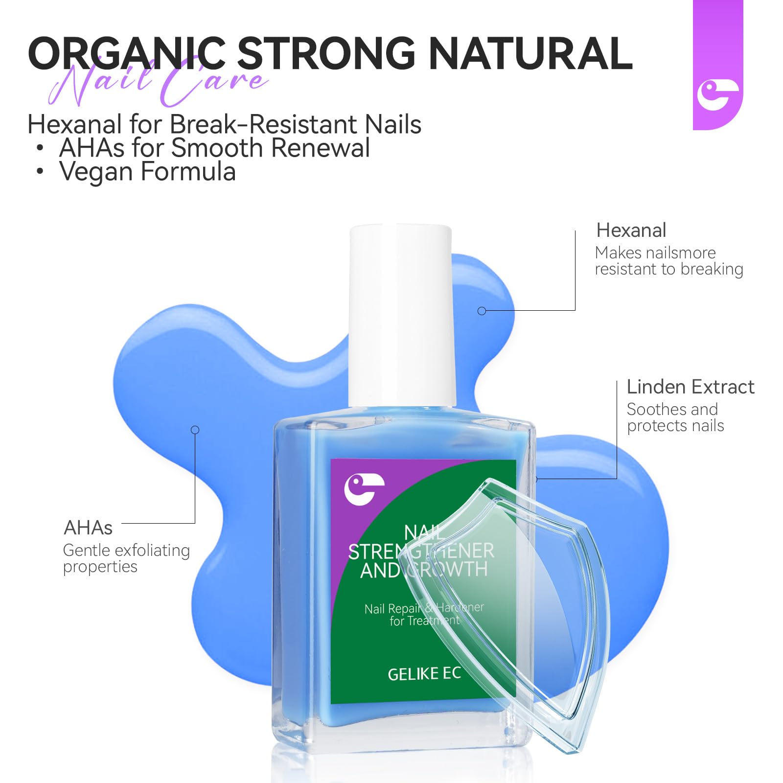 Gelike EC Nail Strengthener and Growth Polish:Long Last Repair Thin Nails