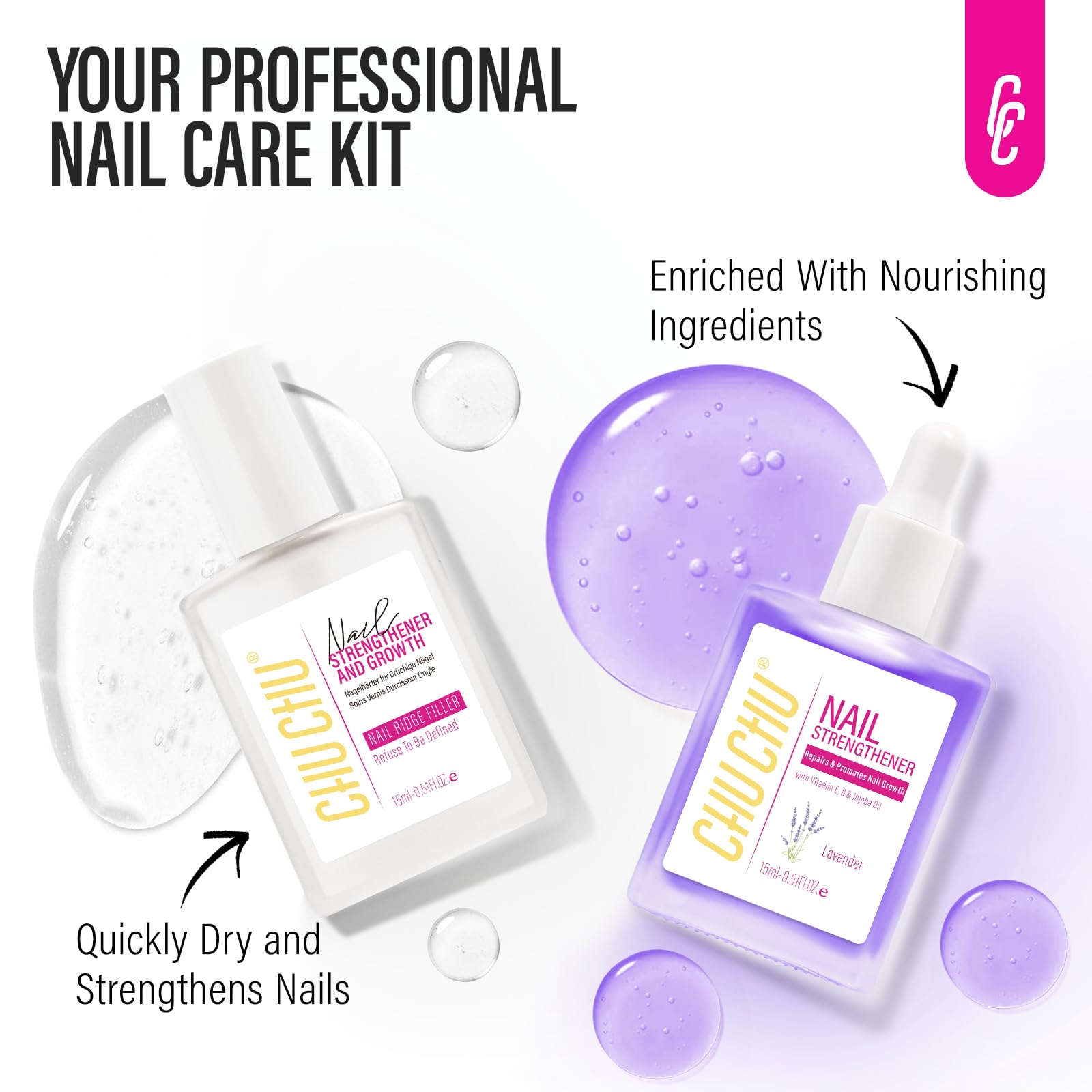 Nail Repair for Women: Nail Hardener Strengthener Extra Strong and Growth (Clear & Lavender)