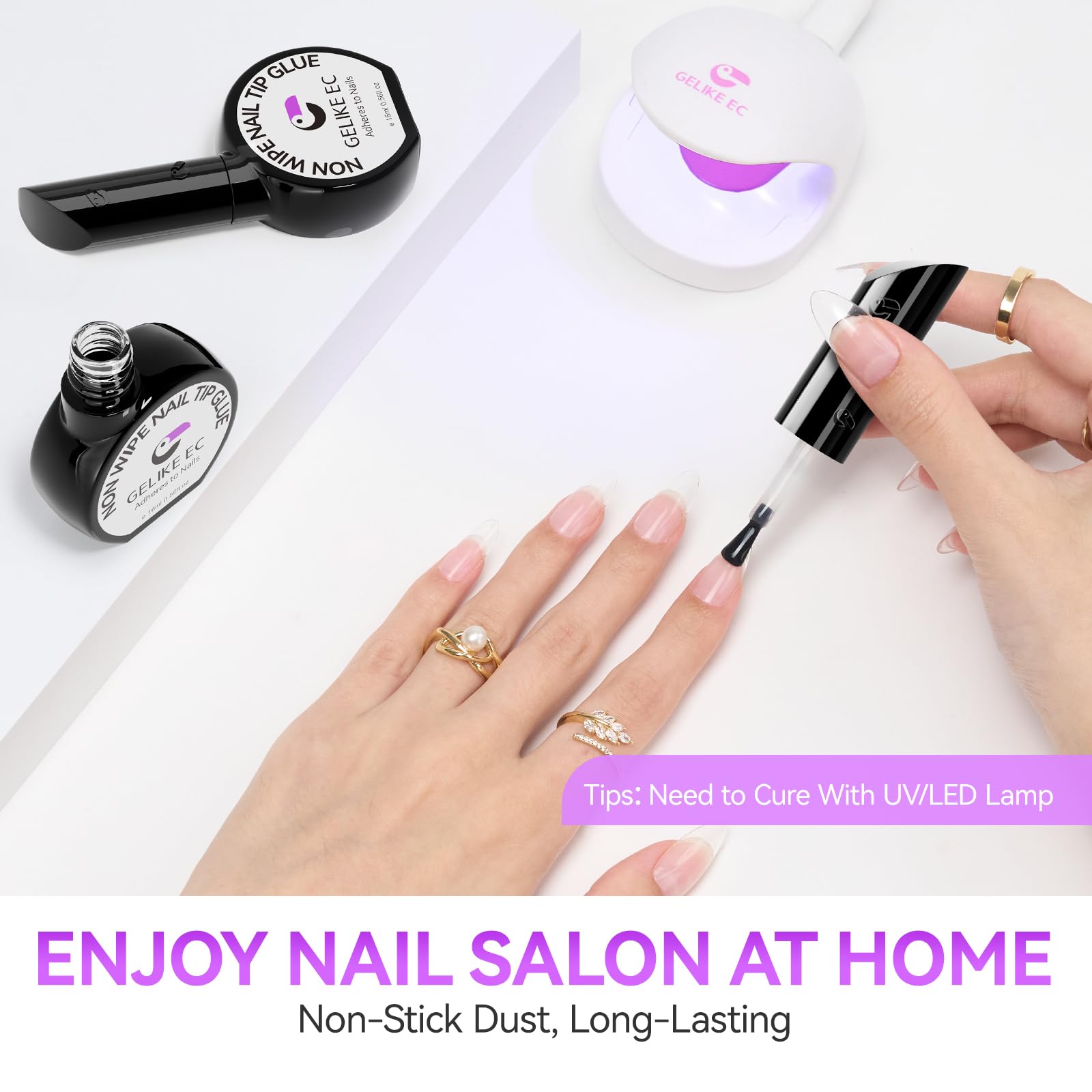 Gelike Gel Nail Glue for Press Ons - No Wipe Strong Nail Glue for Nail Tips