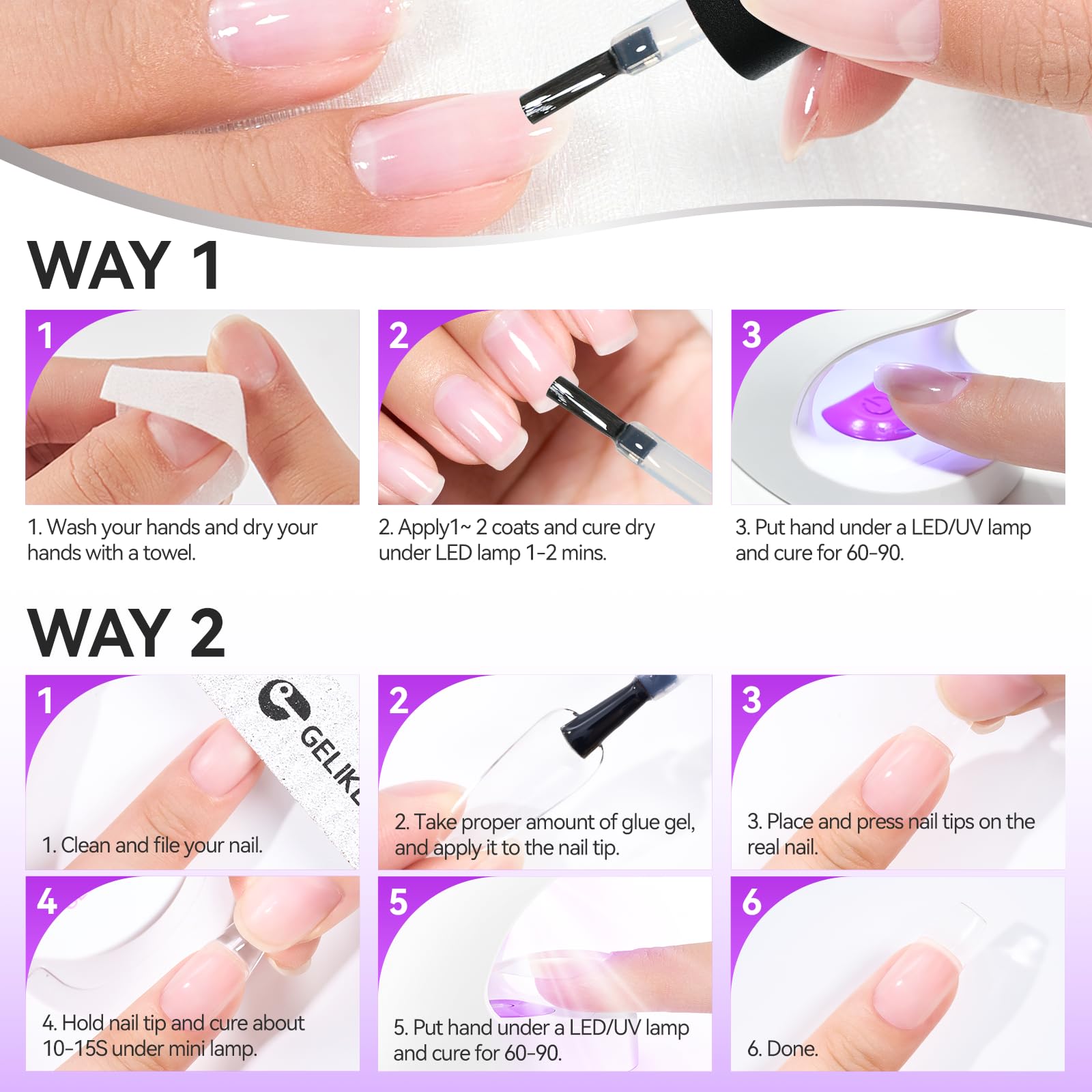 Gelike EC Nail Glue Gel Strengthener: Clear 6-in-1 Nail Gel for Repair
