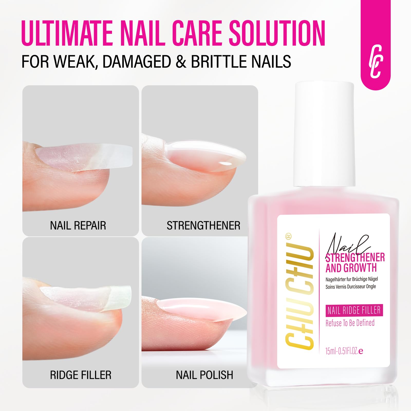 Nail Repair for Women: 8 in 1 Sheer Pink Nail Hardener Strengthener