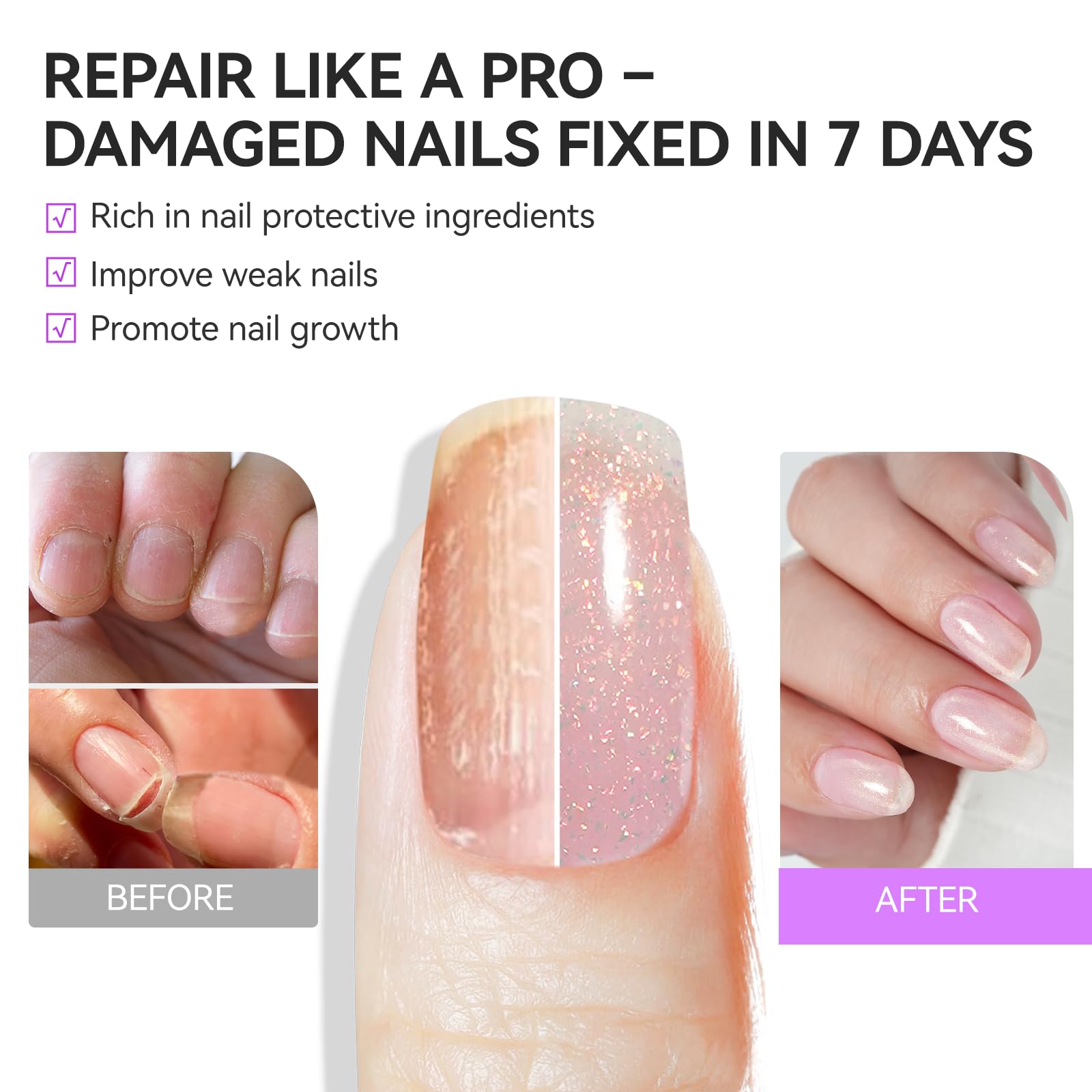 gelike ec Nail Hardener Strengthener Polish: Glitter Pearl for Weak Nails