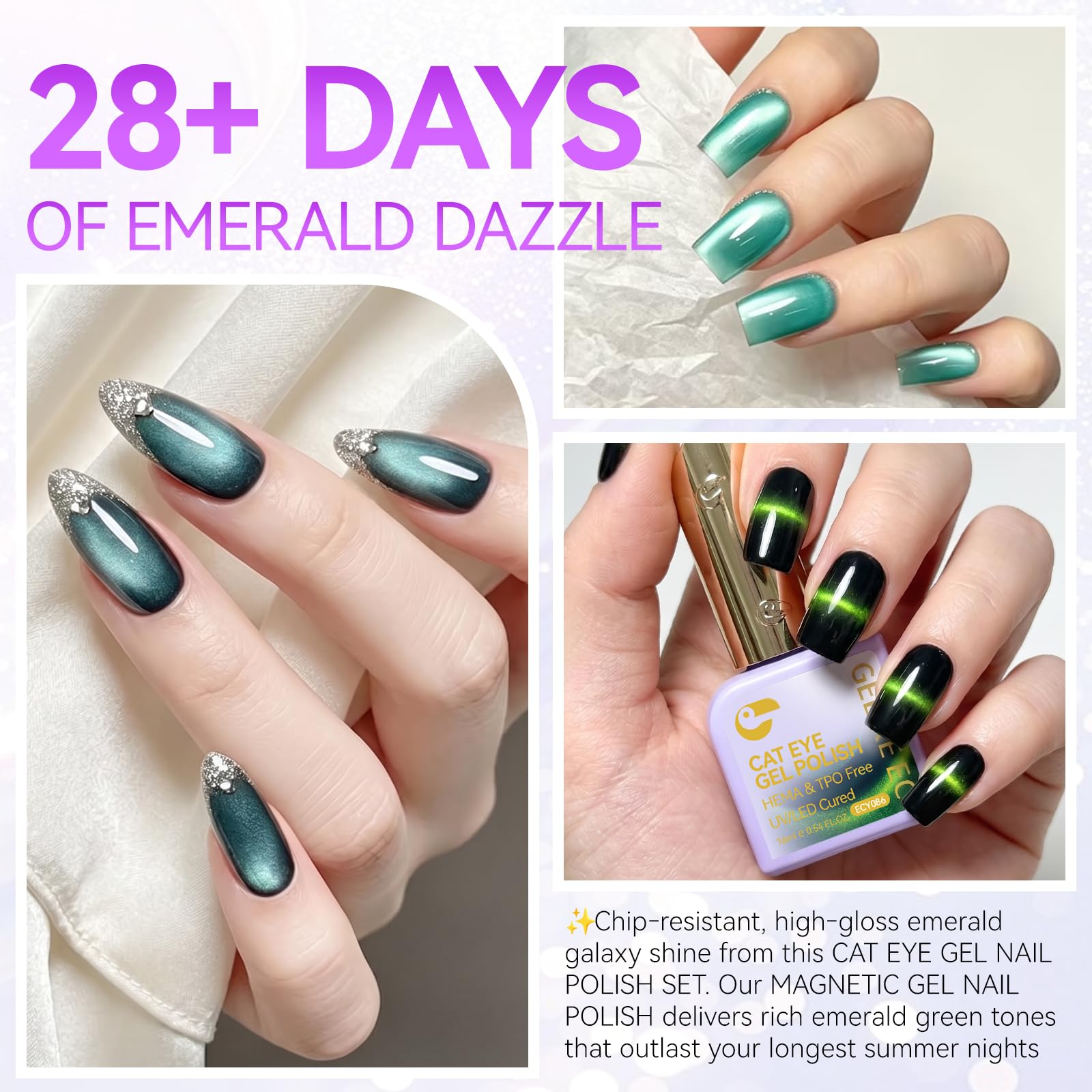 gelike ec Cat eye Gel Polish Set Green Colors Rich Shimmer for Nail Tech