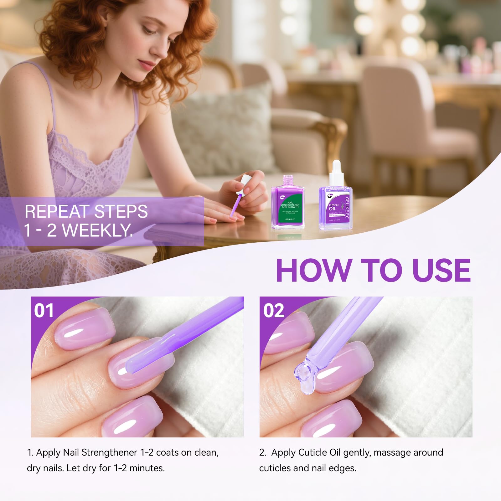 Gelike Nail Strengthener Kit for Beginner: Purple Easy-Use for Split Nail