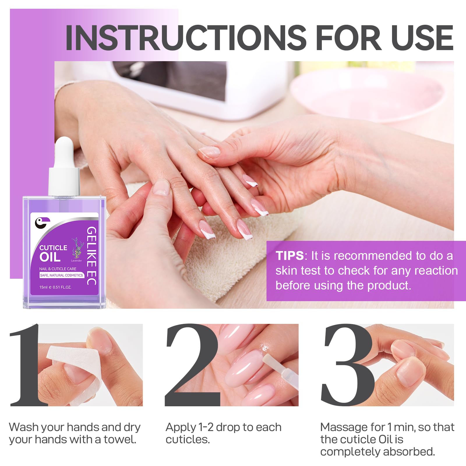 GELIKE EC Nail Cuticle Oil for Moisturize and Repair Easy and Quick Absorb Cuticles Care Treatment - Natural Lavender Smells for Women and Men Dry Damaged Thin Nails