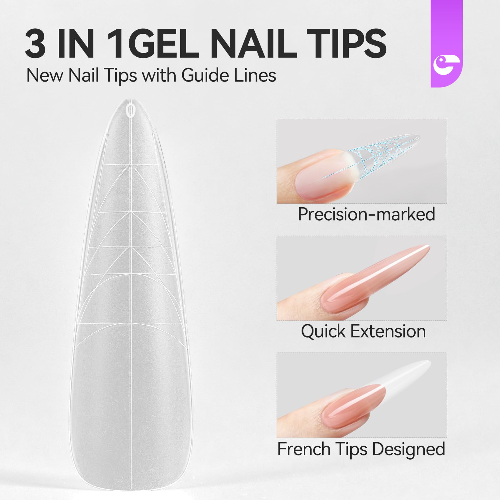 gelike ec Gel Nail Tips: 84Pcs XXL Almond 3-in-1 Quick French Matte Tips
