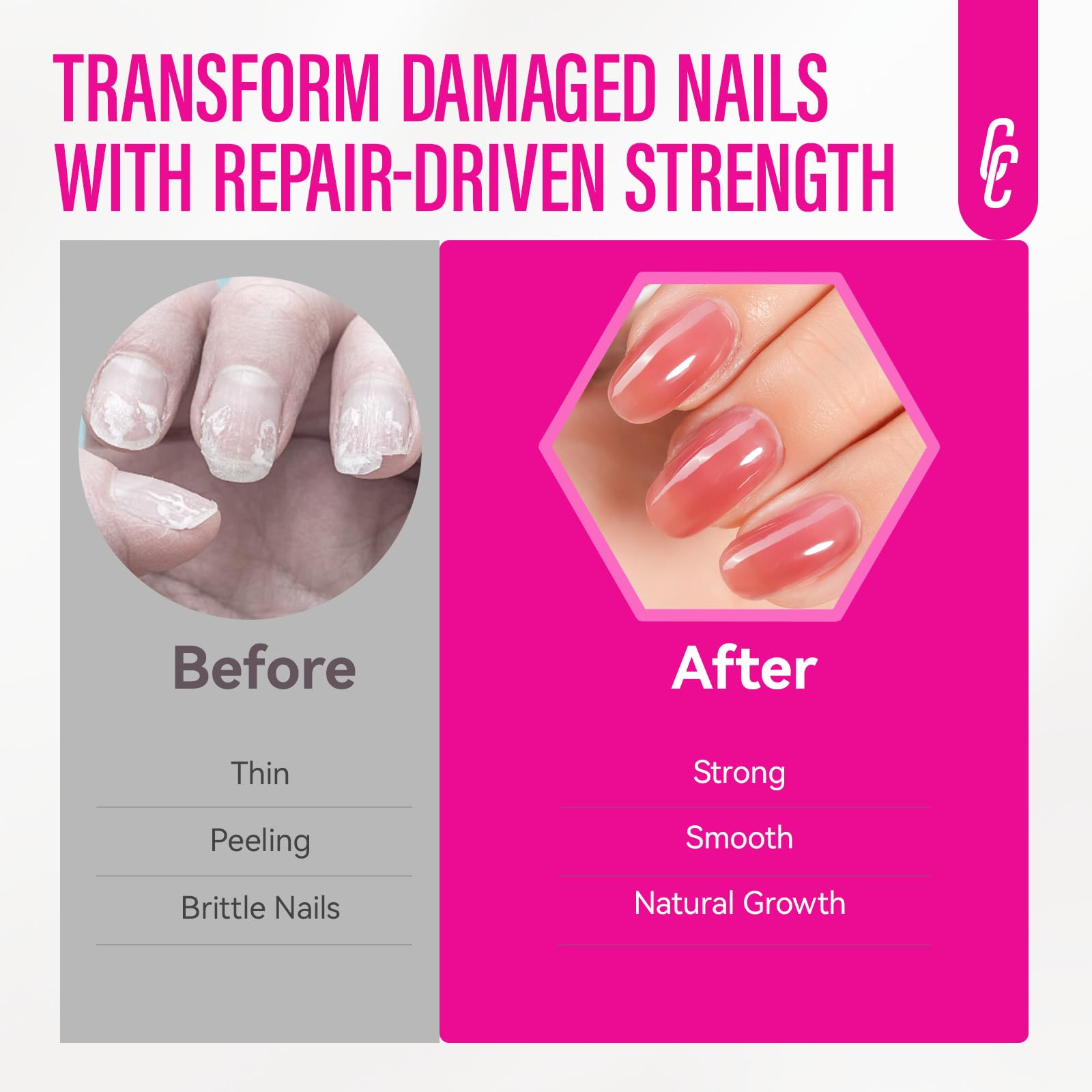 Nail Repair for Women: 8 in 1 Coral Red Nail Hardener Strengthener