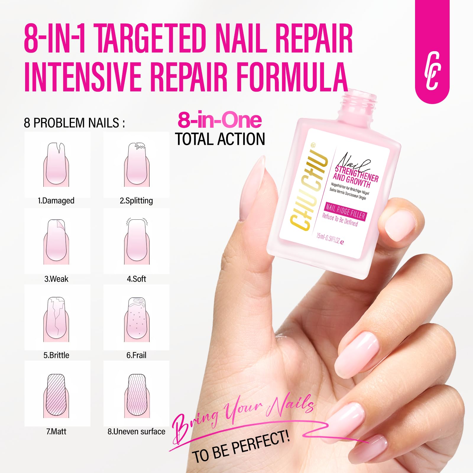 Nail Repair for Women: 8 in 1 Sheer Pink Nail Hardener Strengthener