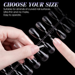 Gelike ec Short Almond Nail Tips: Pre-Etched Cover Acrylic Fake Nails