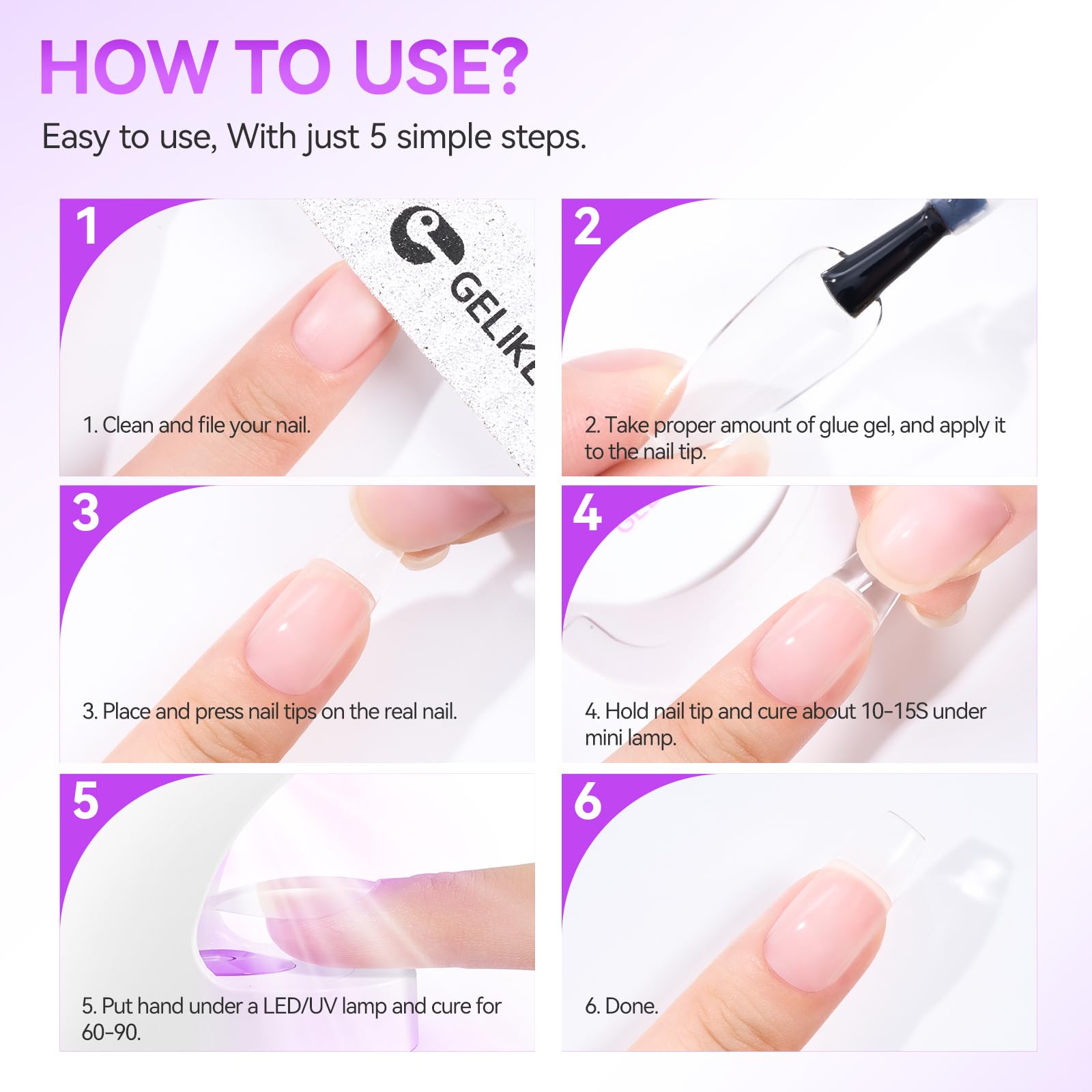 Gelike Gel Nail Glue for Press Ons - Strong UV Nail Glue for Nail Tips