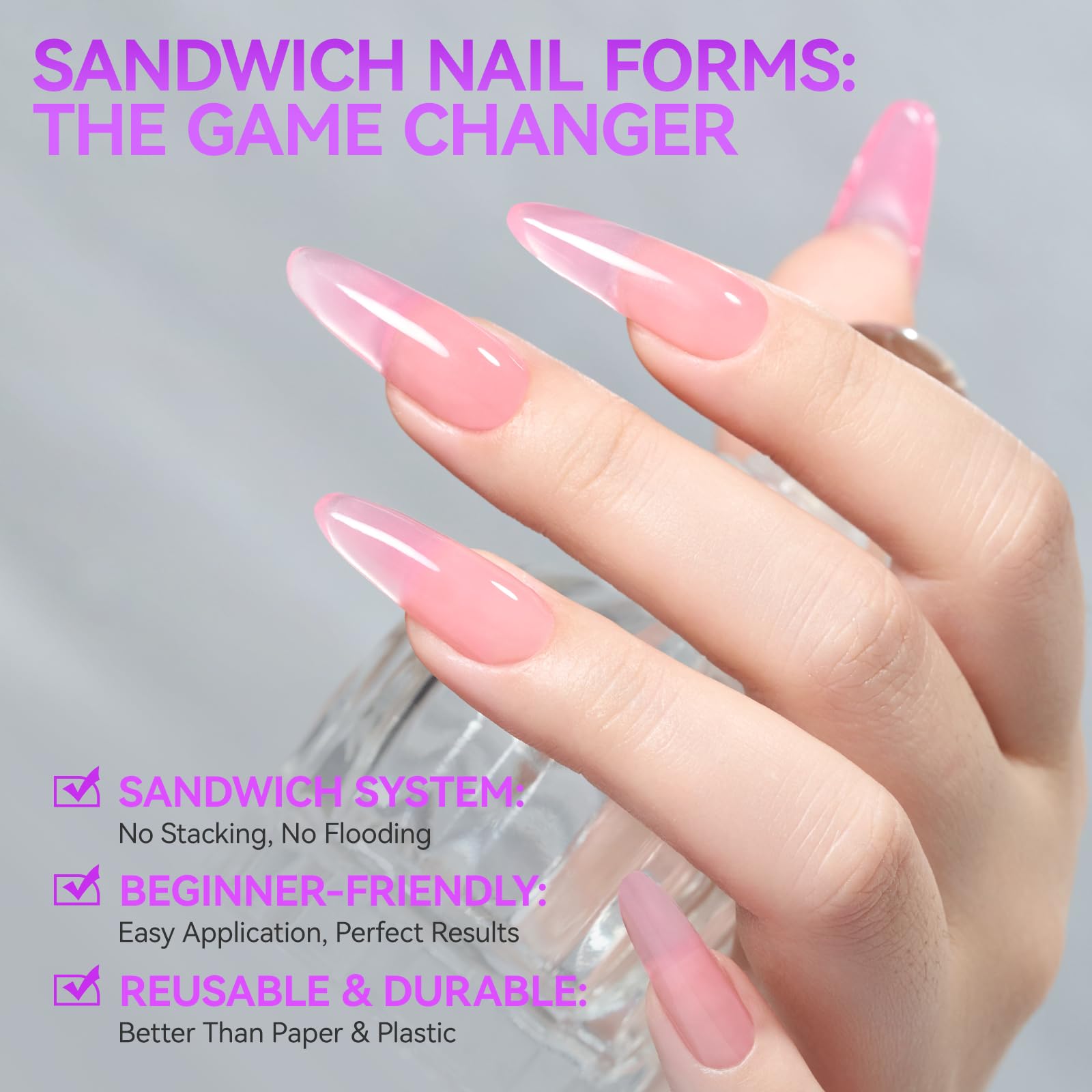 Gelike EC Nail Forms for Builder Gel: Reusable Almond Sandwich Dual Form