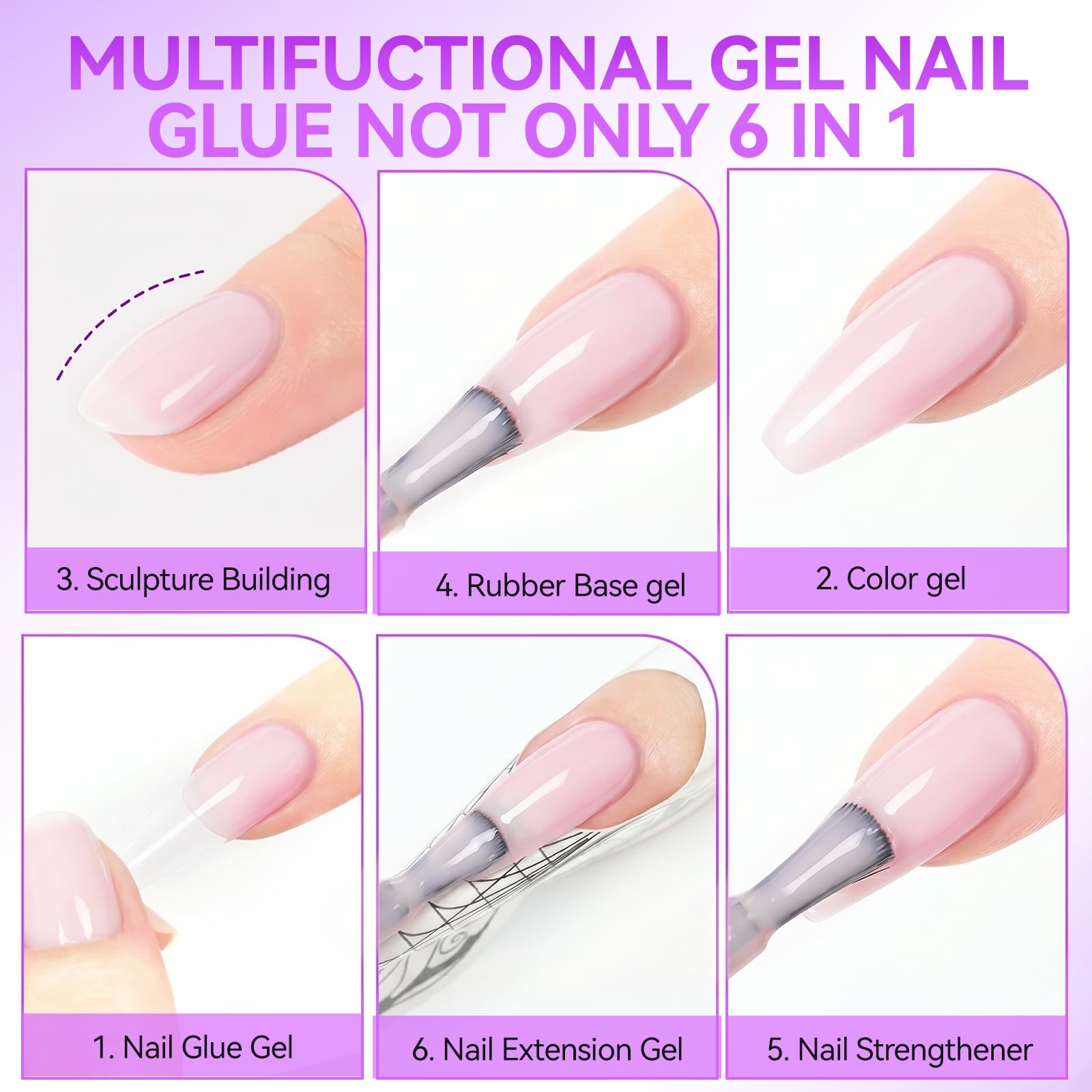 Gelike EC 6-in-1 Jelly Builder Gel Nail Glue:Blissful Blush Pink UV Rubber Base Gel for Apex Building – Extra Strong Adhesive for Press On & Acrylic Nail Tips for Home DIY Girls Gift
