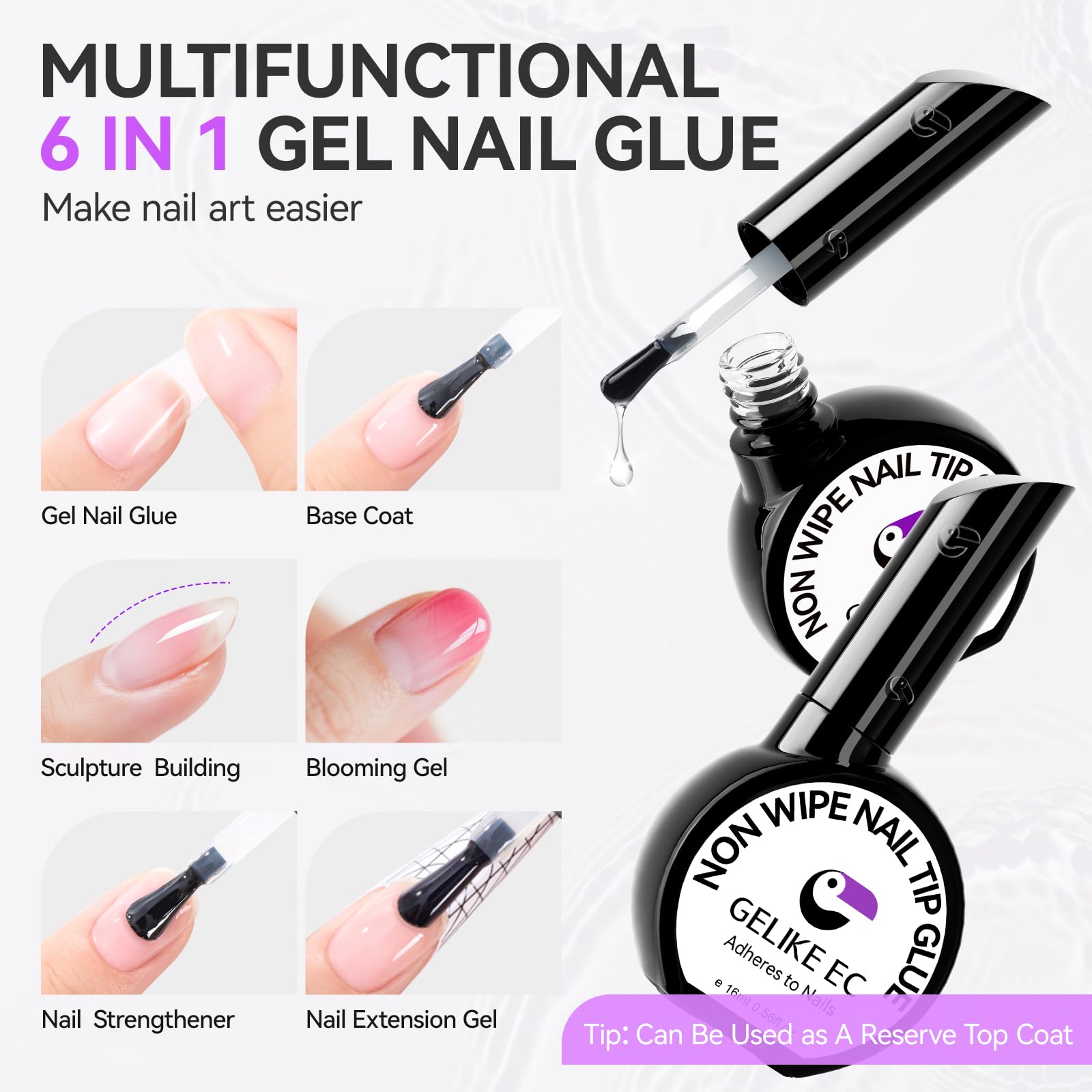 Gelike Gel Nail Glue for Press Ons - No Wipe Strong Nail Glue for Nail Tips