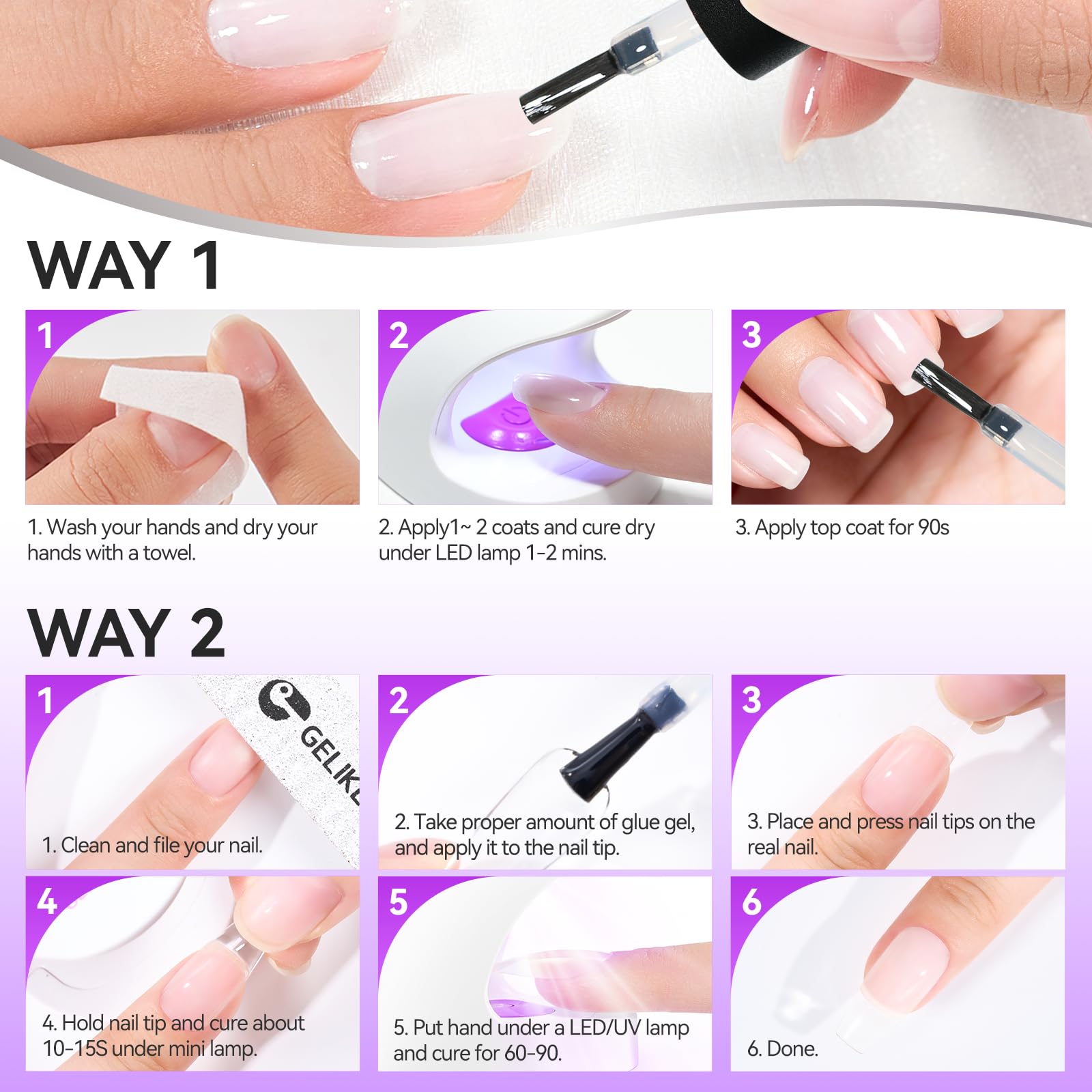 Gelike EC 6-in-1 Jelly Builder Gel Nail Glue: Milky White UV Rubber Base Gel for Apex Building & Short Extension – Extra Strong Adhesive for Press On & Acrylic Nail Tips for Home DIY Girls Gift