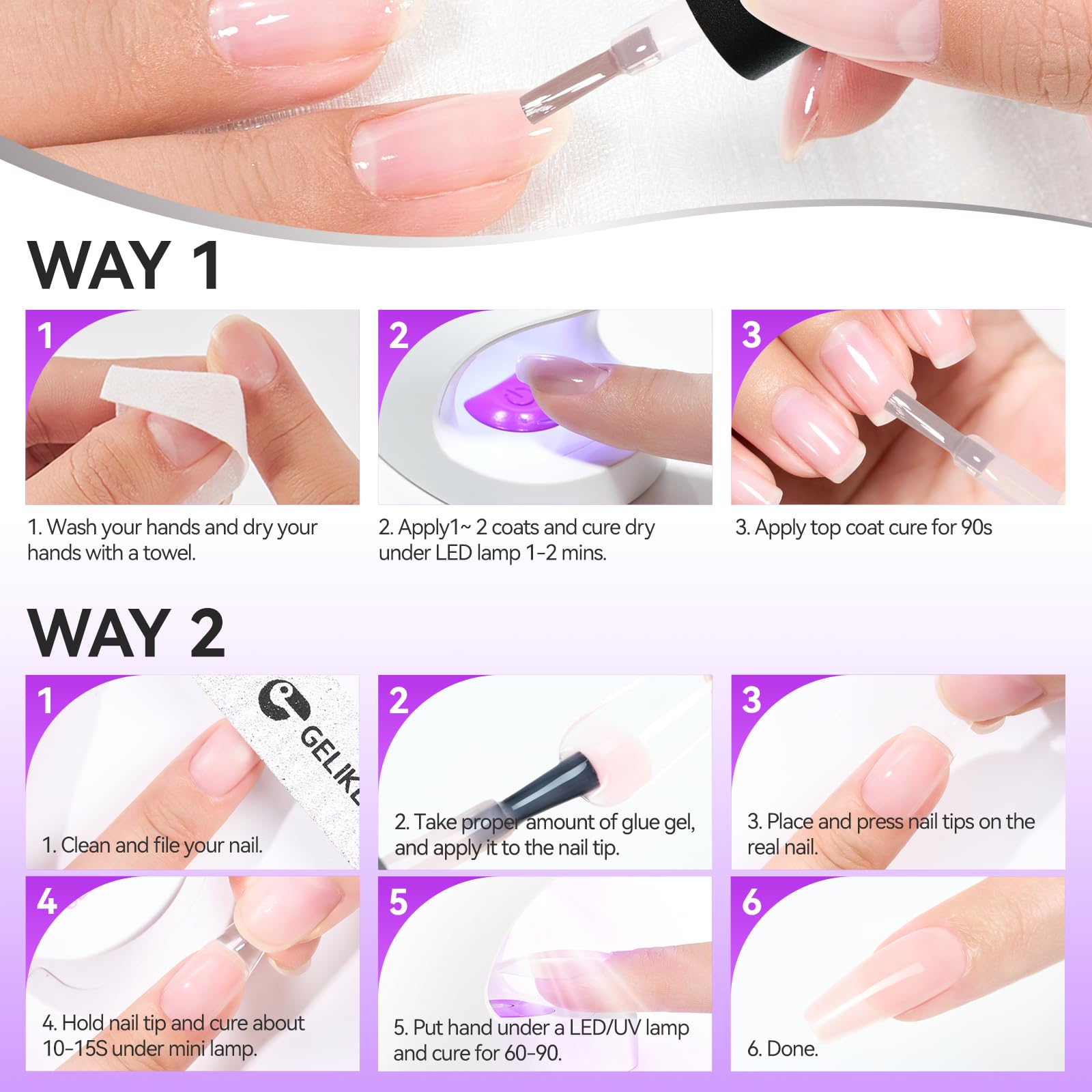 Gelike EC 6-in-1 Jelly Builder Gel Nail Glue:Blissful Blush Pink UV Rubber Base Gel for Apex Building – Extra Strong Adhesive for Press On & Acrylic Nail Tips for Home DIY Girls Gift
