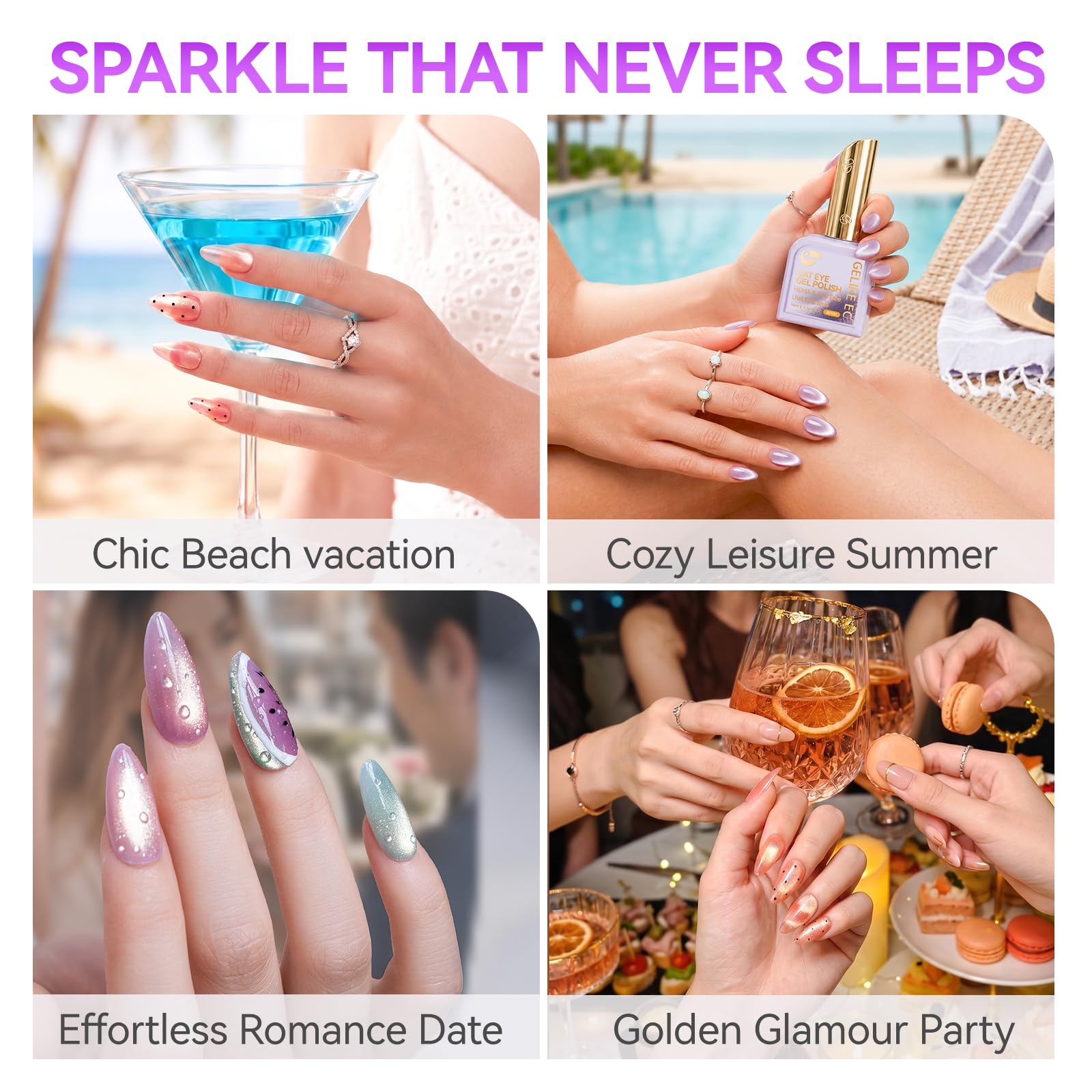 Cat Eye Gel Nail Polish Set: Highly Pigmented Color with 1-Coat Coverage