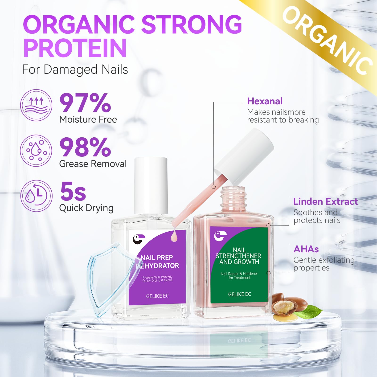 Nail Growth Treatment and Dehydrator Kit: Nude Strengthener for Weak Nails