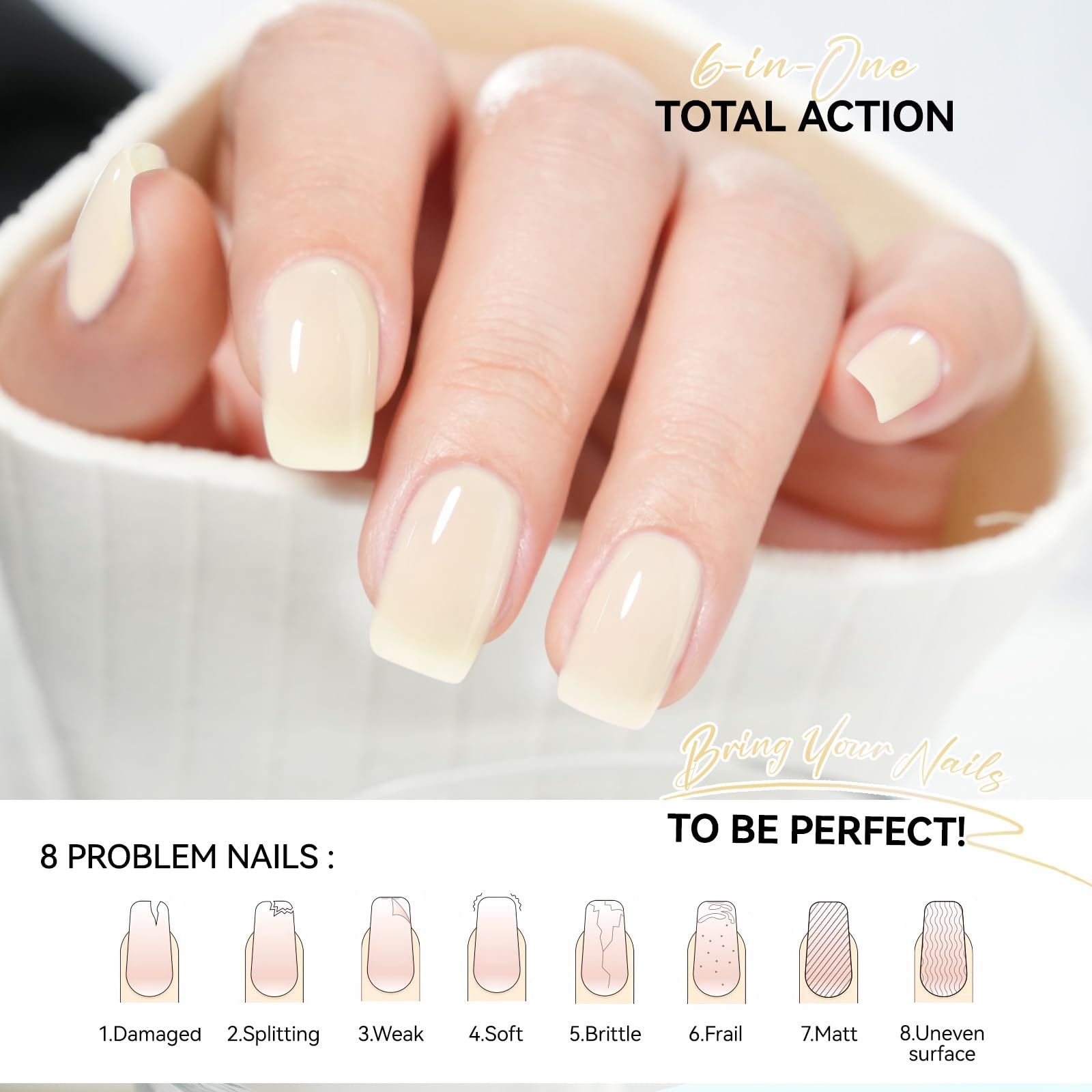 Nail Strengthener Protein for Damaged Nails: 6 in 1 Nail Growth for Women