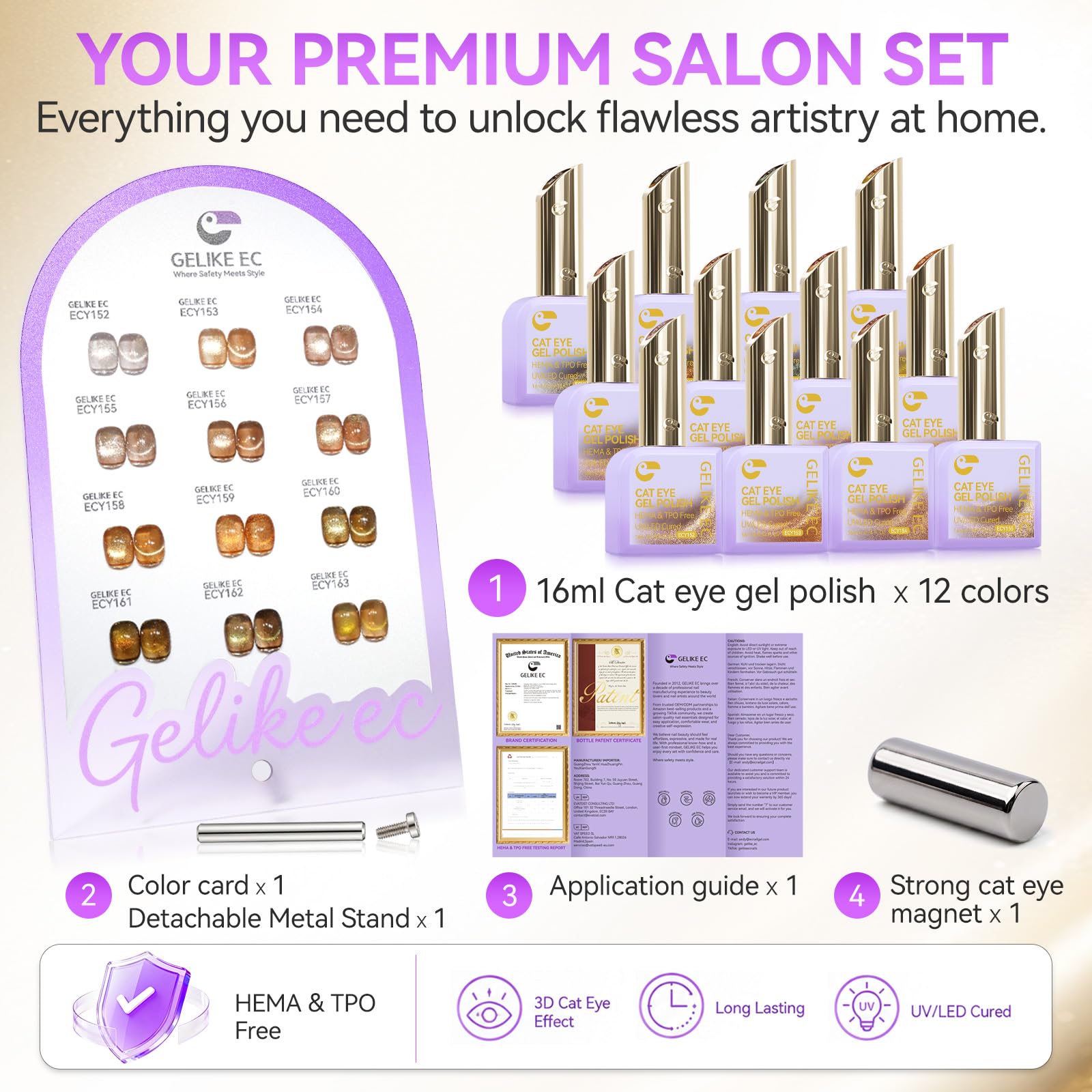Mocha Amber Cat Eye Gel Polish Set,12 Pretty Fall Colors,Rich Shimmer,16ml