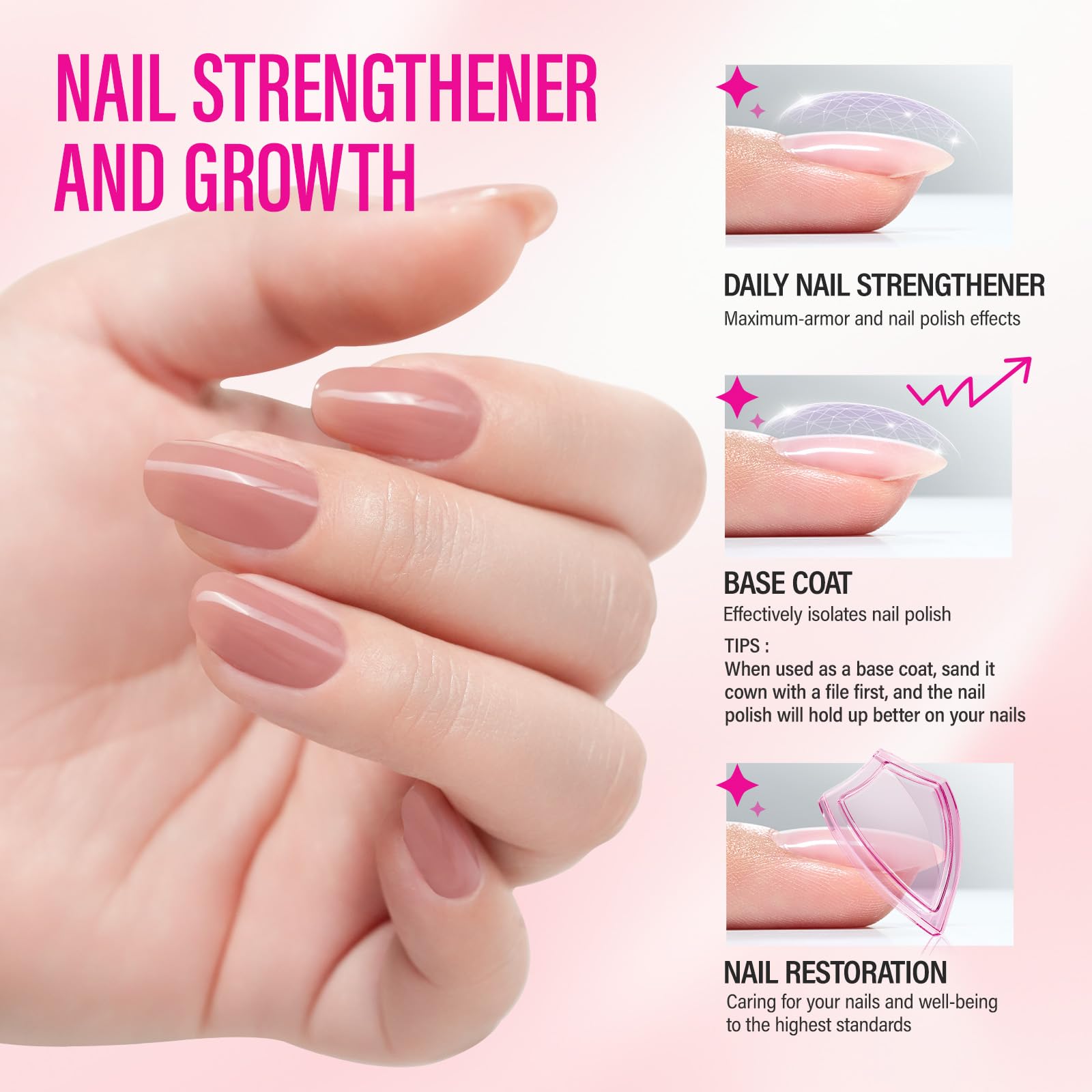 Nail Repair for Women: 8 in 1 Dusty Peach Nail Hardener Strengthener