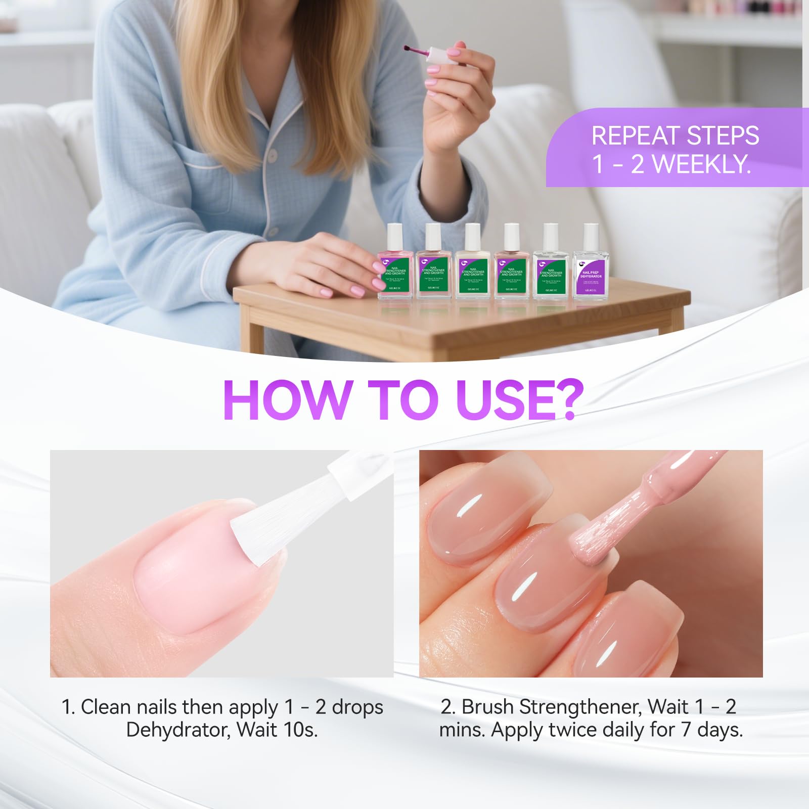 Nail Growth Treatment and Dehydrator Kit: Nude Strengthener for Weak Nails