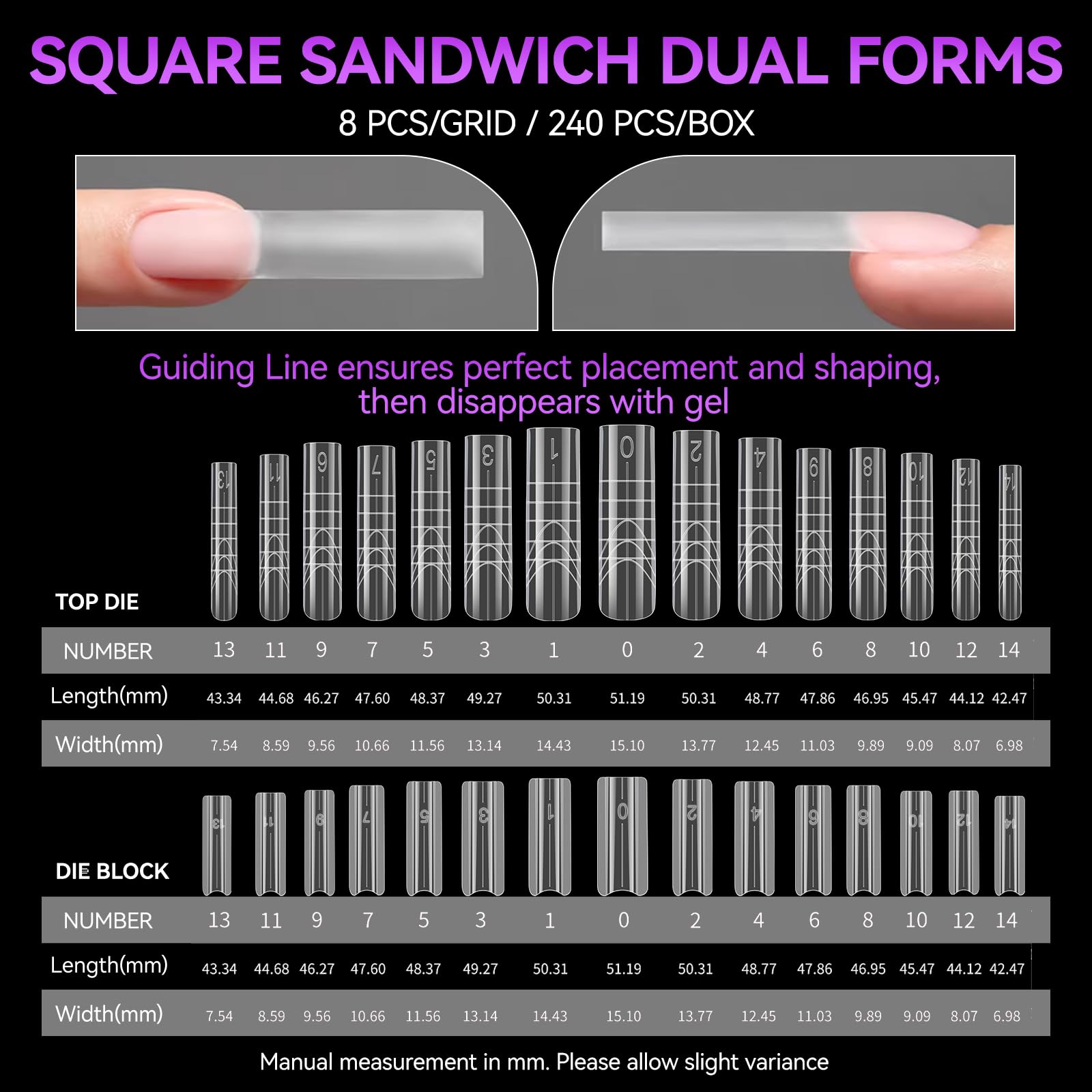Gelike Sandwich Dual Forms for Polygel Reusable Square Dual Nail Form DIY