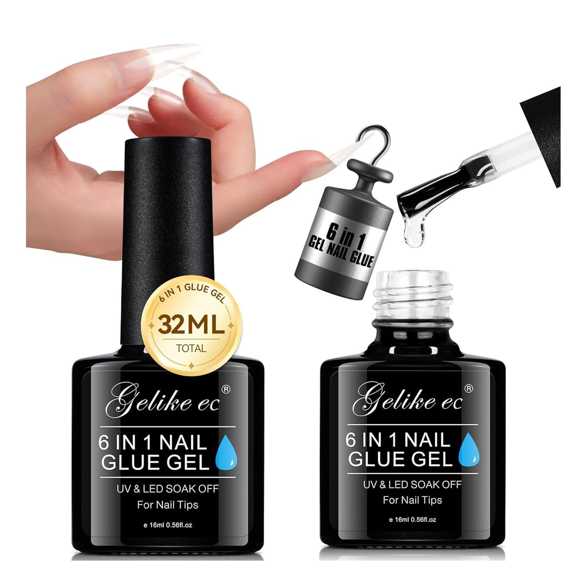 Gelike EC UV Nail Glue Gel: 32ML Strong Glue Nail for Press On Nails Tips