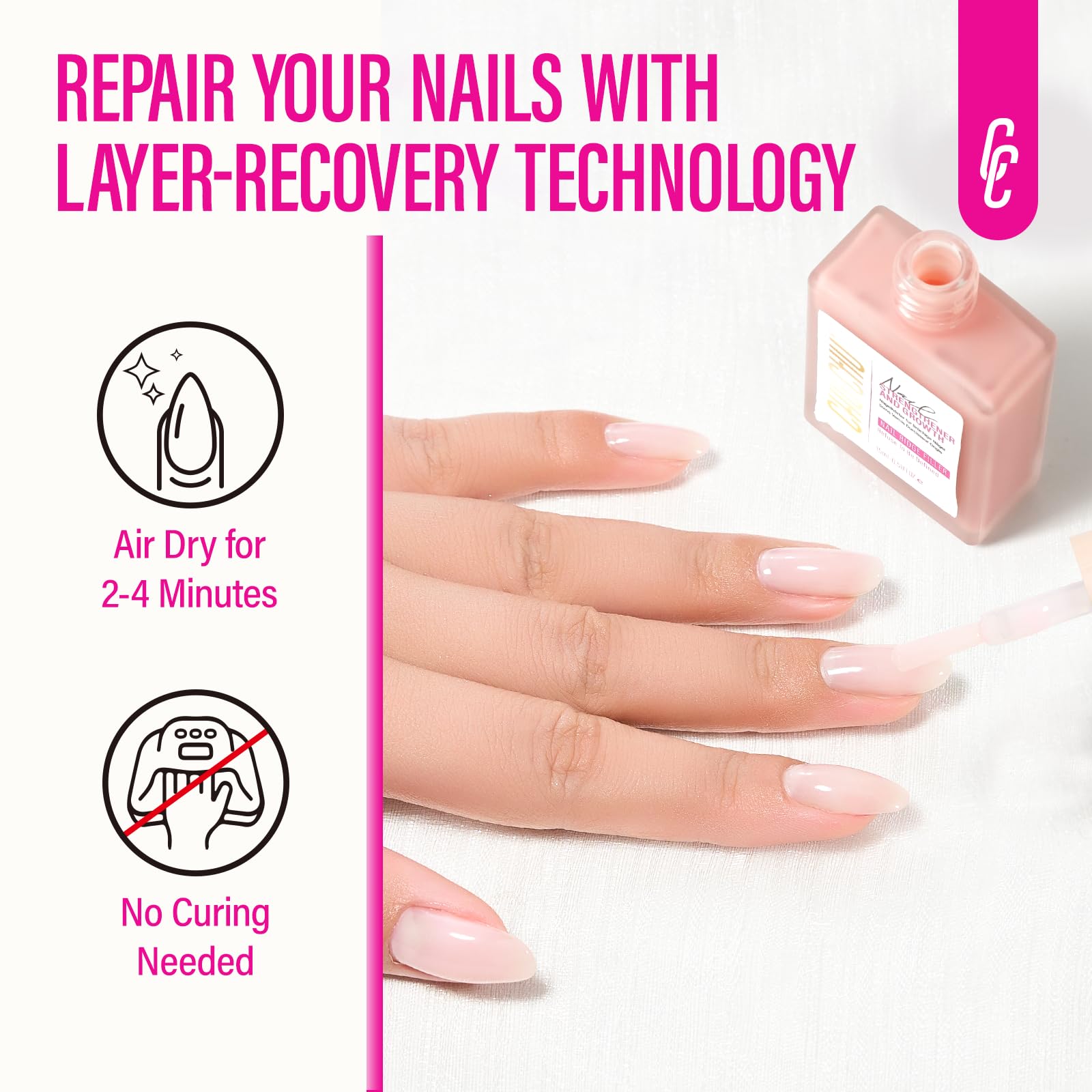 Nail Repair for Women: 8 in 1 Soft Pink Nail Hardener Strengthener