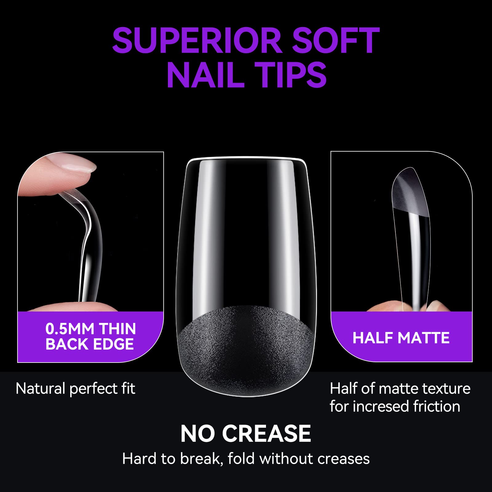 Gelike ec Short Square Nail Tips: 240PCS Soft Gel Tips for Nail Extensions Square Shaped Full Cover Nail Tips Pre Etched - PMMA Resin Clear False Nails Press on Nails 10 Sizes, SHORT SQUARE