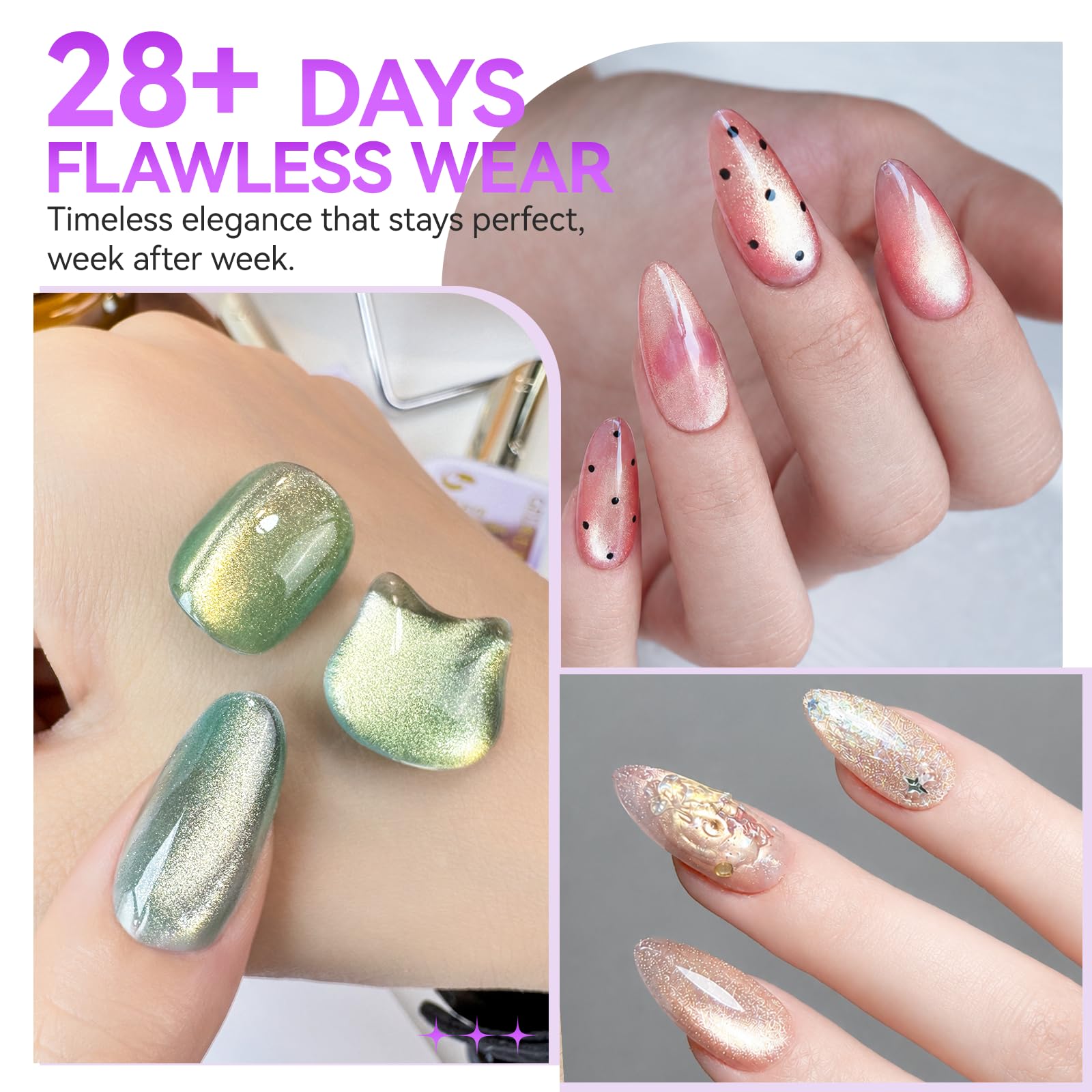 Cat Eye Gel Nail Polish Set: Highly Pigmented Color with 1-Coat Coverage