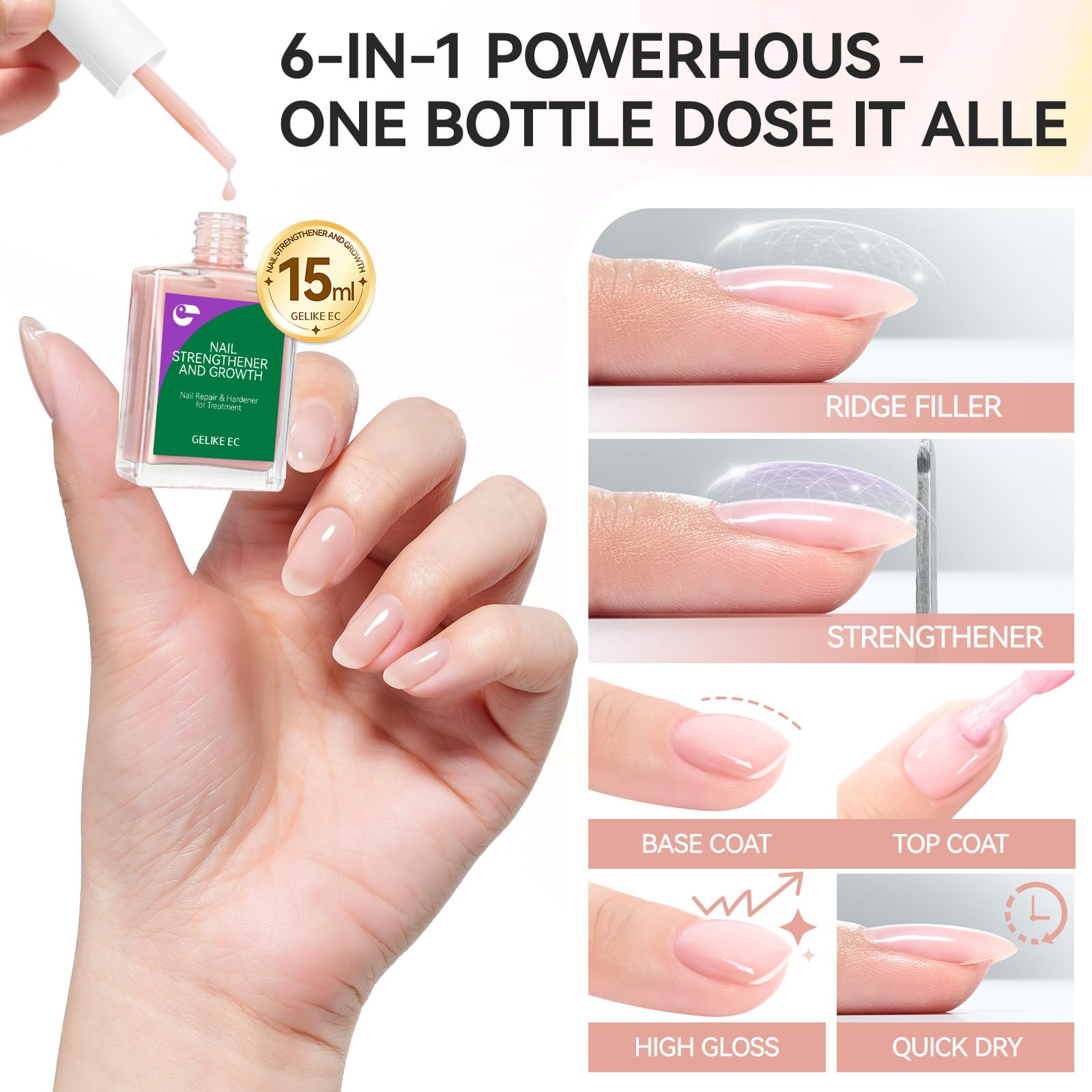 Protein Nail Strengthener and Growth Polish: Nail Hardener for Weak Nails
