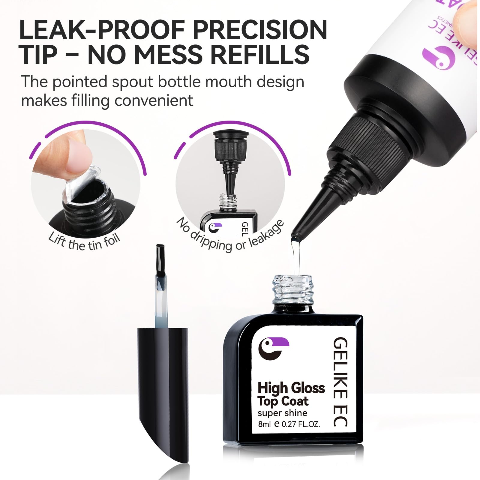 gelike ec Base Gel & Top Coat Set 2 x 100ml HEMA-Free Salon Refill Duo Kit