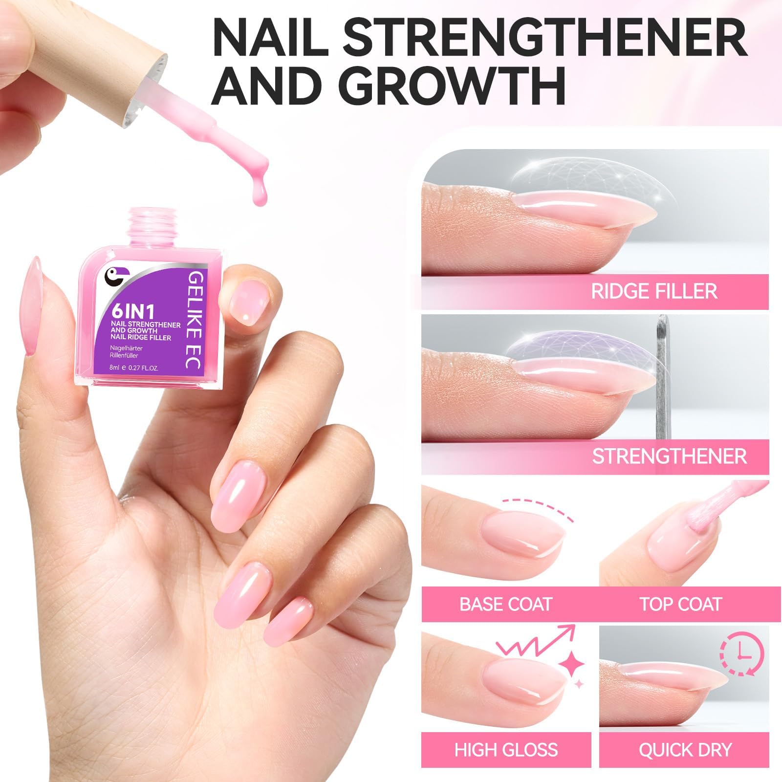 Nail Strengthener Protein for Damaged Nails: 6 in 1 Nail Repair for Women