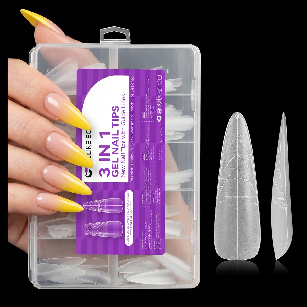 gelike ec Gel Nail Tips: 84Pcs XXL Almond 3-in-1 Quick French Matte Tips