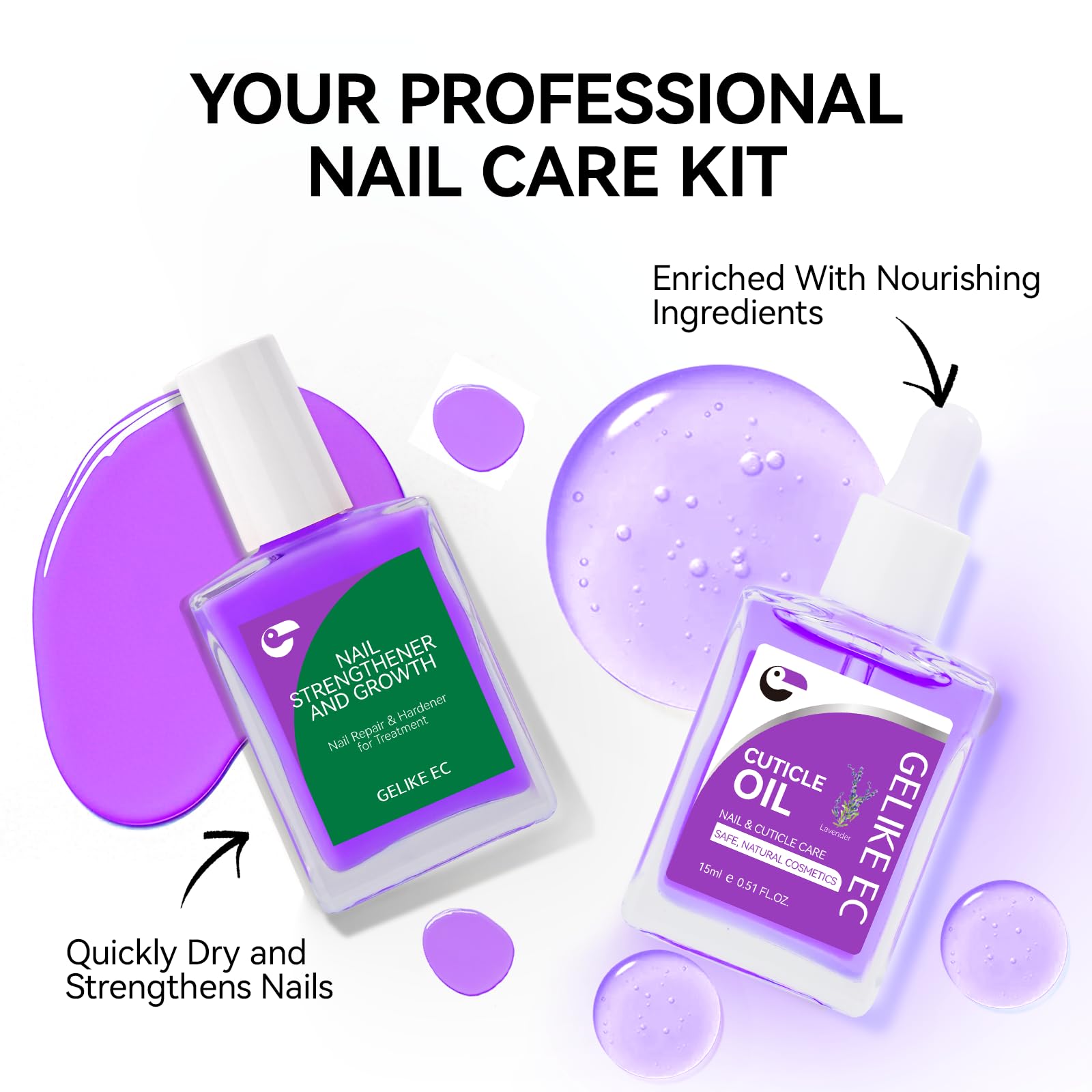 Gelike Nail Strengthener Kit for Beginner: Purple Easy-Use for Split Nail