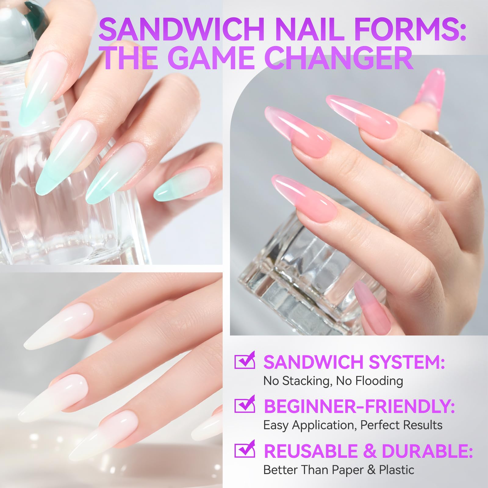 Gelike Dual Forms for Nail Extension: Almond Sandwich Dual Nail Form atHome