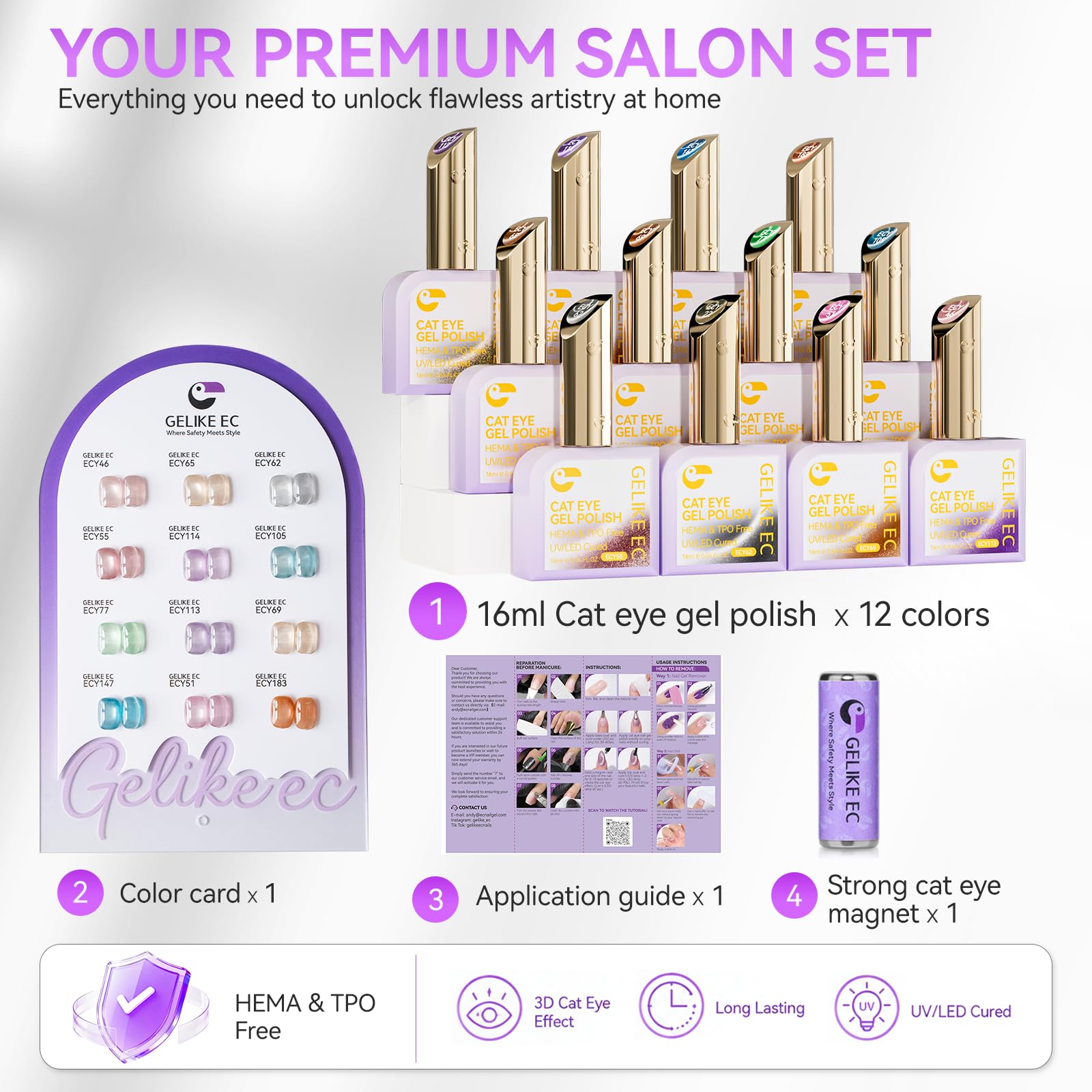 Cat Eye Gel Polish Set: Intense Magnetic Pull Creates Silky Glow in 1 Sec