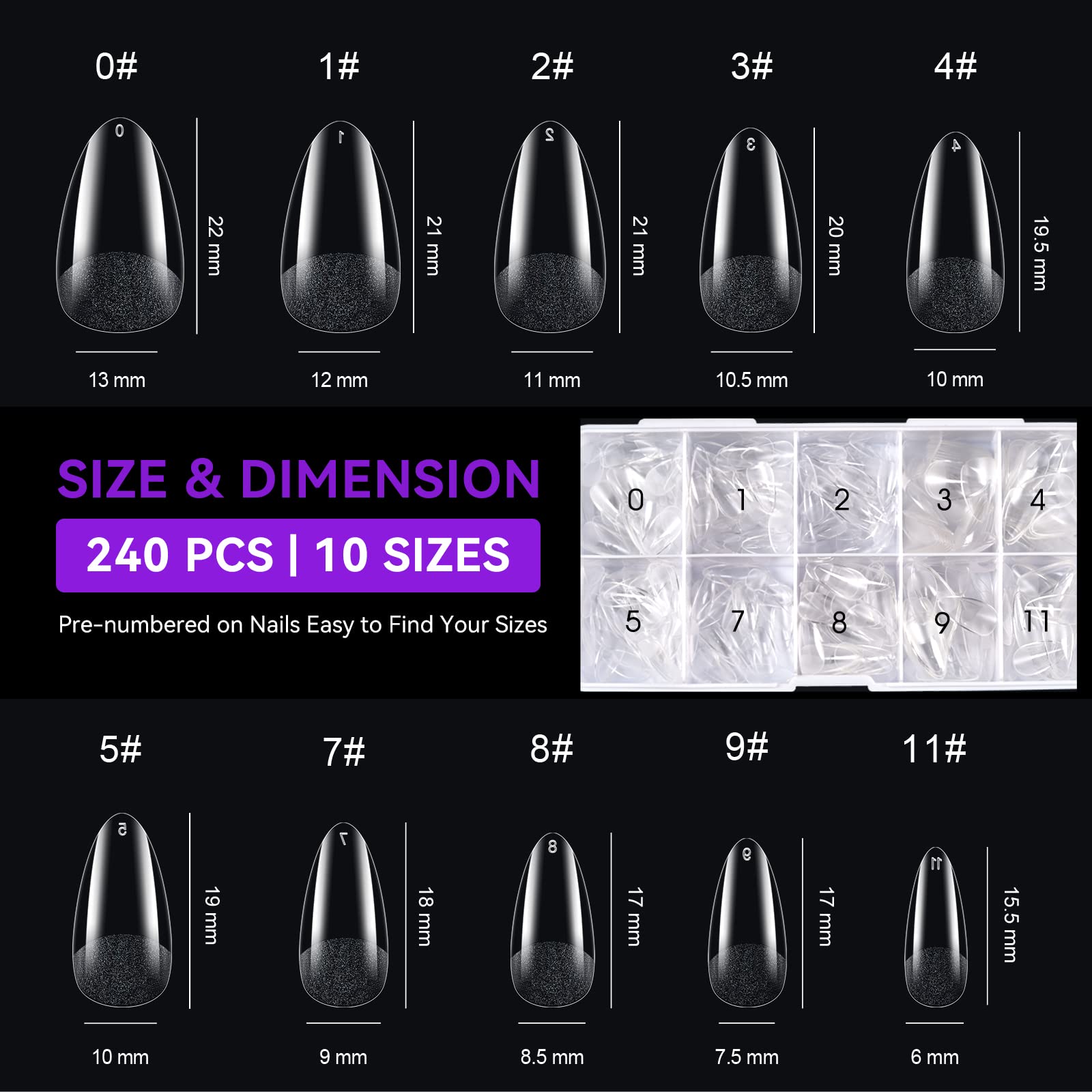 Soft Gel Nail Tips for DIY: 240Pcs 10Size Full Cover Set for All Nails